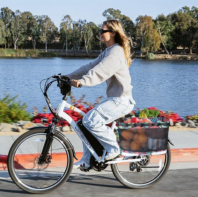 RAYMACE 2Pack Bike Grocery Panniers for Bicycles and Ebikes,Bike Rack Bags with Reflective Spots and Side Pockets,Folding Bike Basket Fits for Most Rear Racks (Leaf)(Leaf)