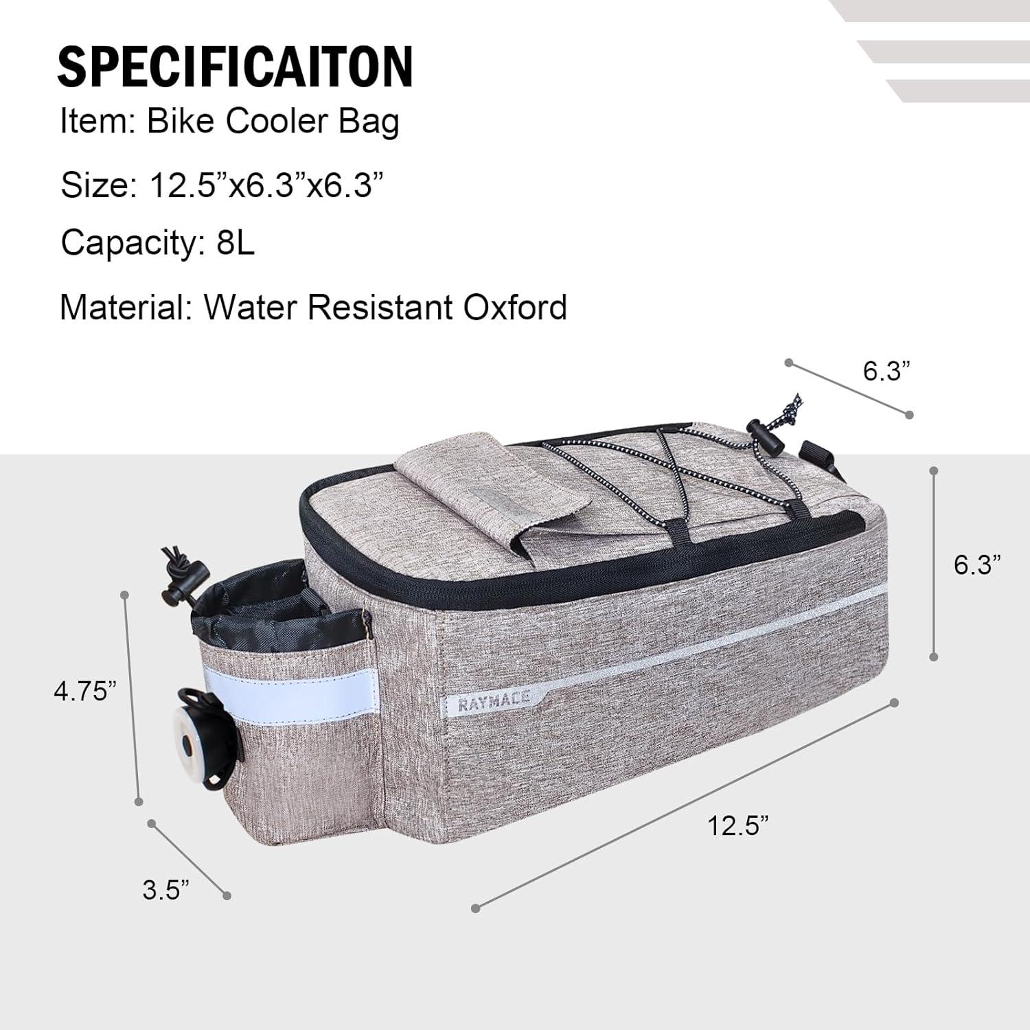 RAYMACE Bike Rear Rack Bag with Tail Light, Bike Truck Cooler Bag for Warm or Cold Items(Beige)