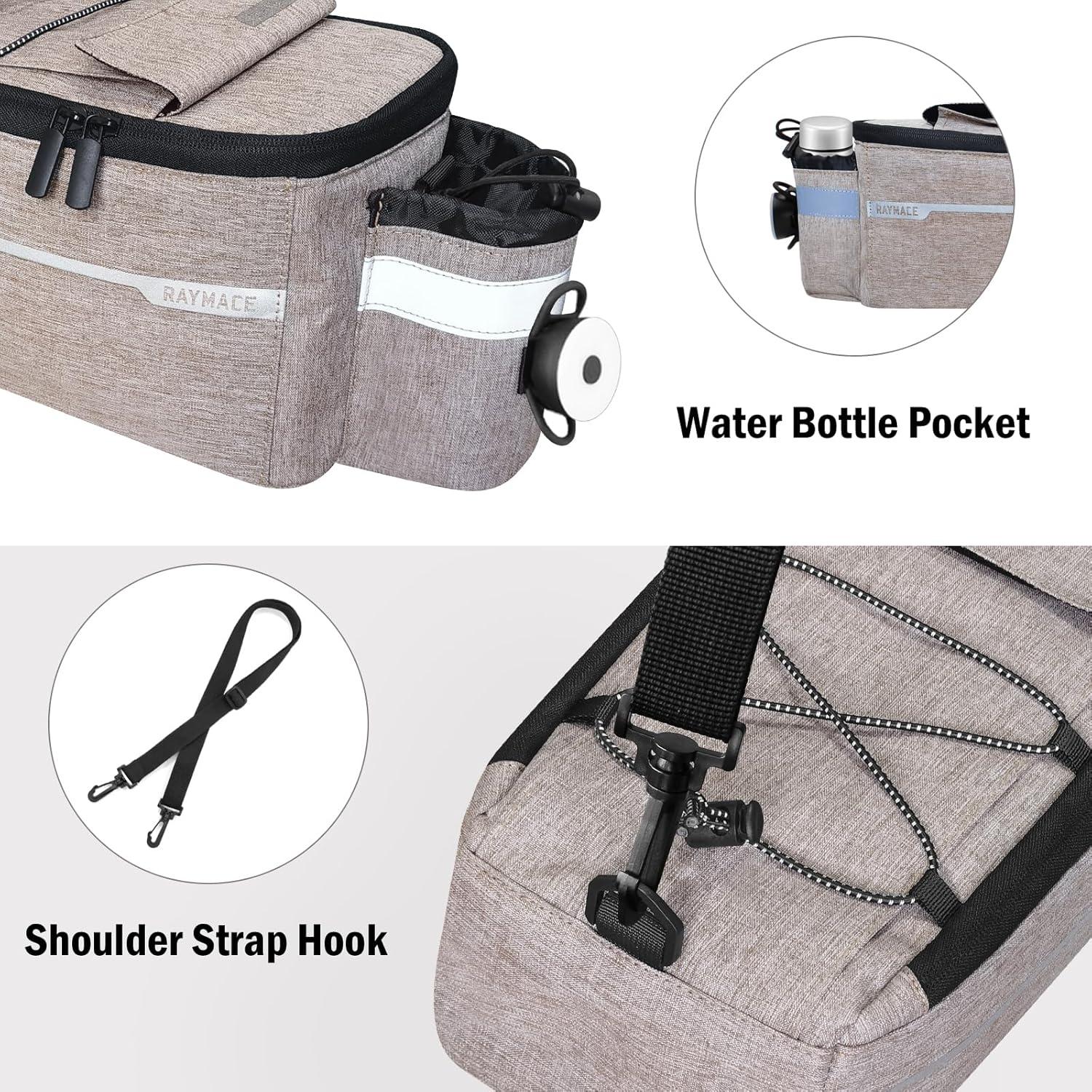 RAYMACE Bike Rear Rack Bag with Tail Light, Bike Truck Cooler Bag for Warm or Cold Items(Beige)
