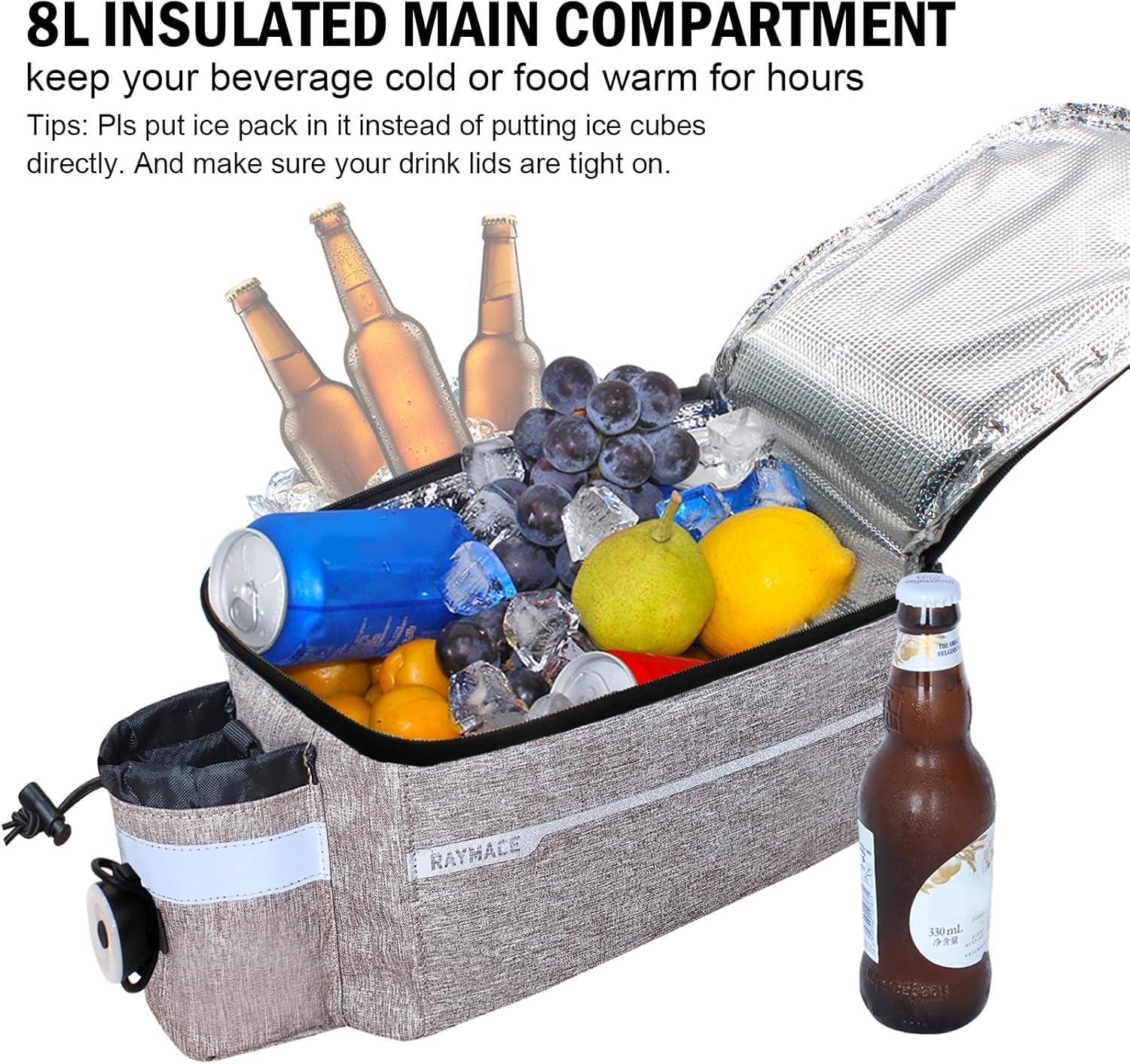 RAYMACE Bike Rear Rack Bag with Tail Light, Bike Truck Cooler Bag for Warm or Cold Items(Beige)