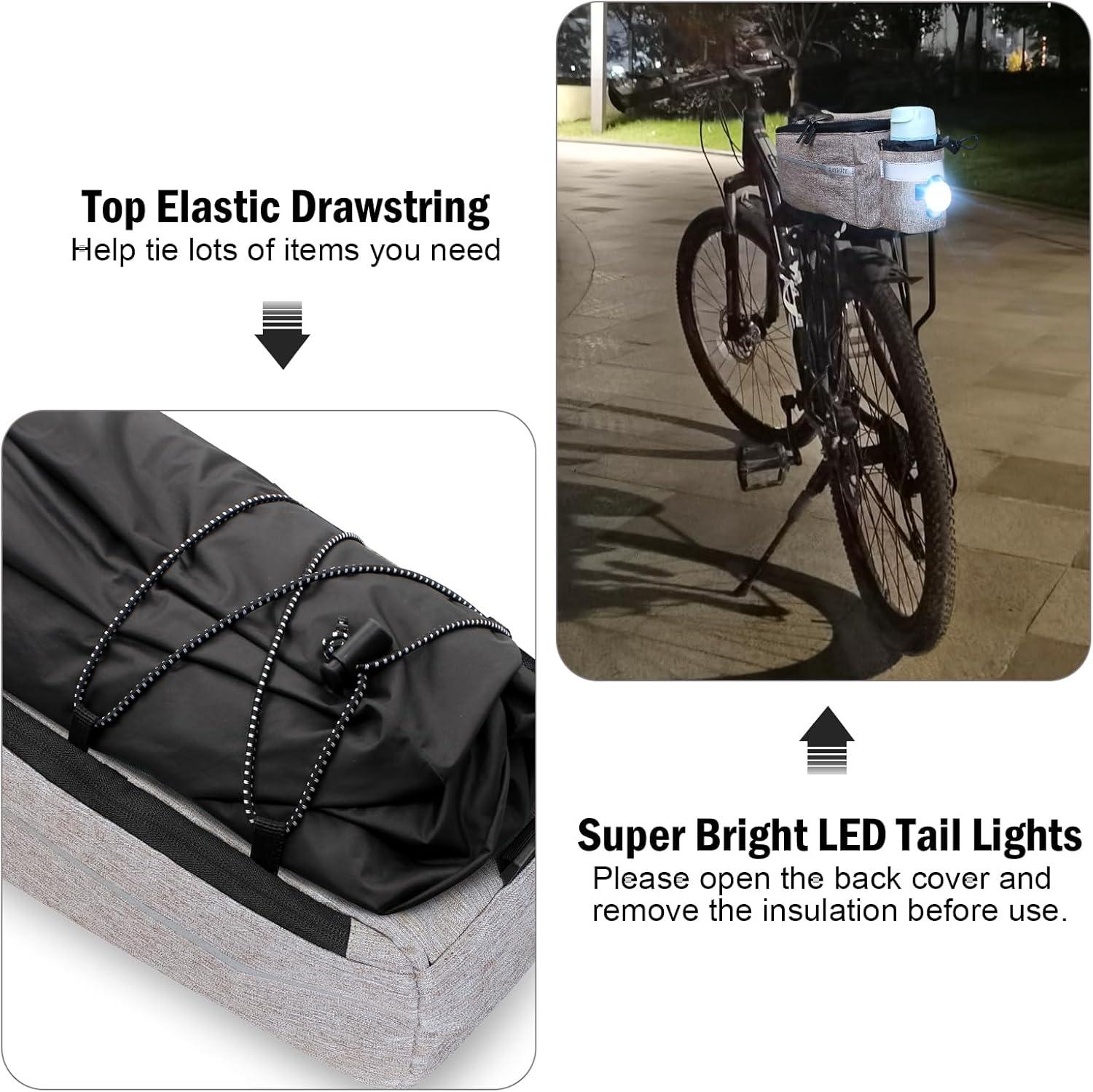 RAYMACE Bike Rear Rack Bag with Tail Light, Bike Truck Cooler Bag for Warm or Cold Items(Beige)