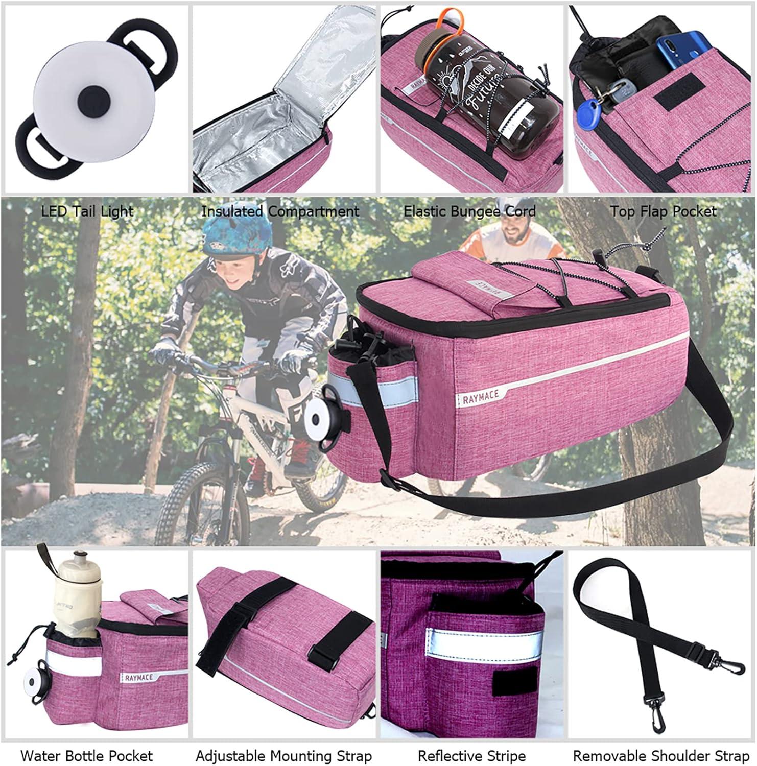 RAYMACE Bike Rear Rack Bag with Tail Light, Bike Truck Cooler Bag for Warm or Cold Items(Violet)