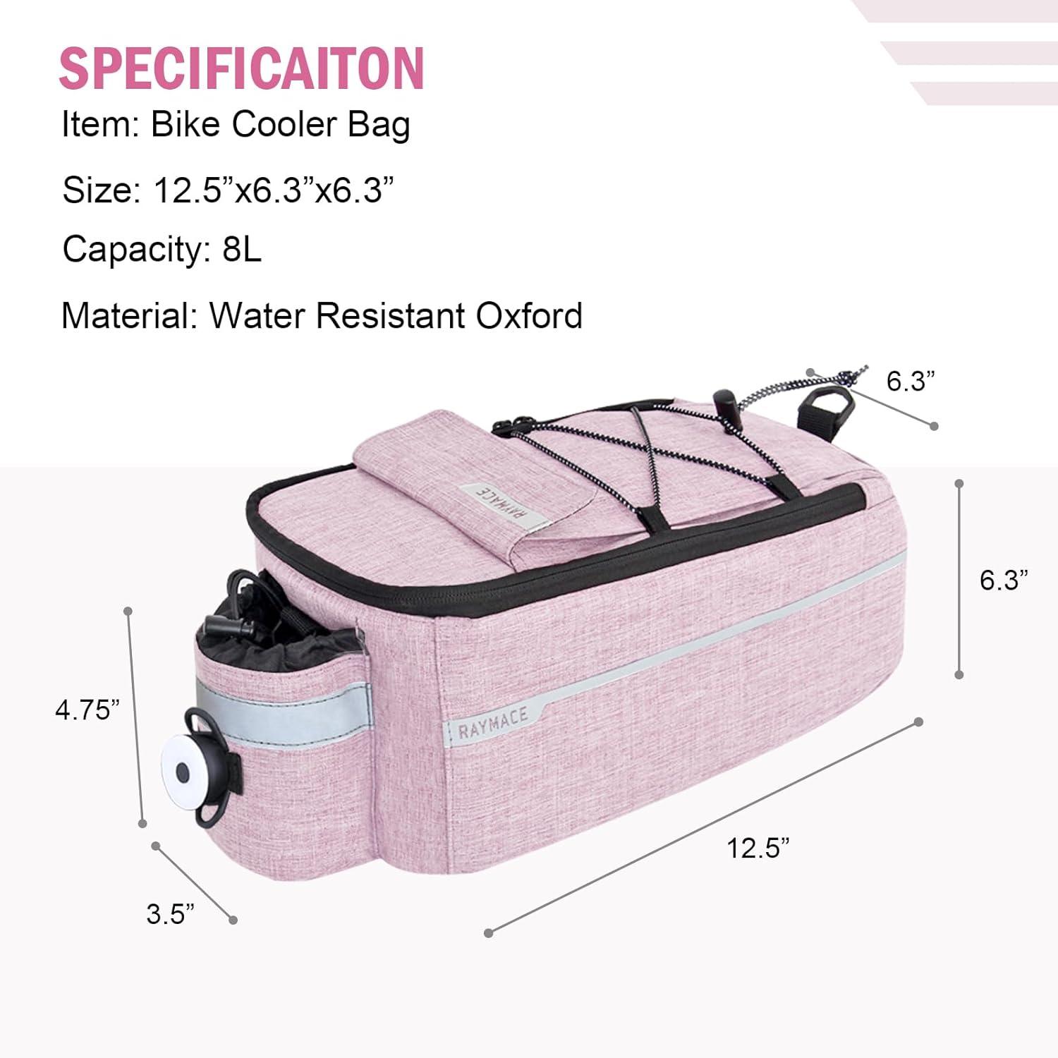RAYMACE Bike Rear Rack Bag with Tail Light, Bike Truck Cooler Bag for Warm or Cold Items(Pink)
