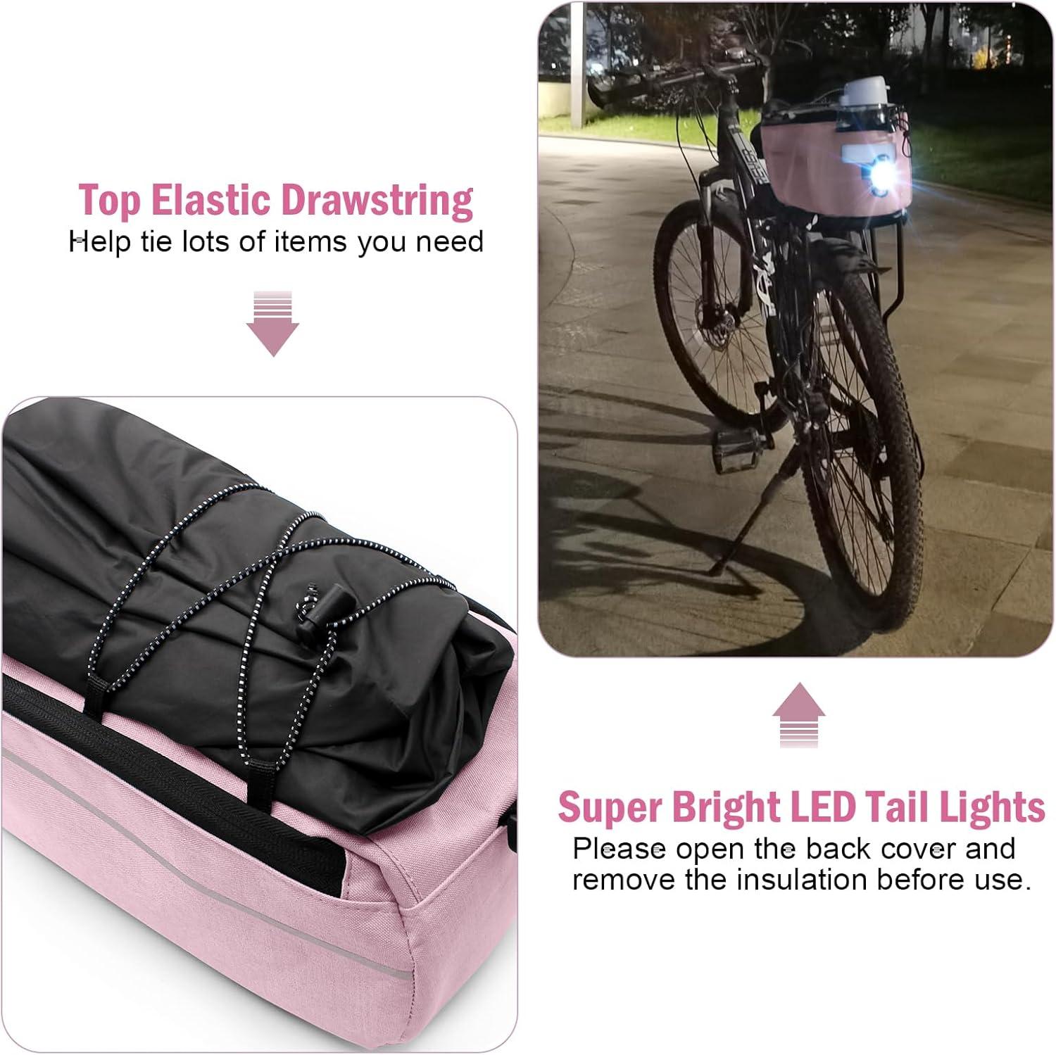 RAYMACE Bike Rear Rack Bag with Tail Light, Bike Truck Cooler Bag for Warm or Cold Items(Pink)