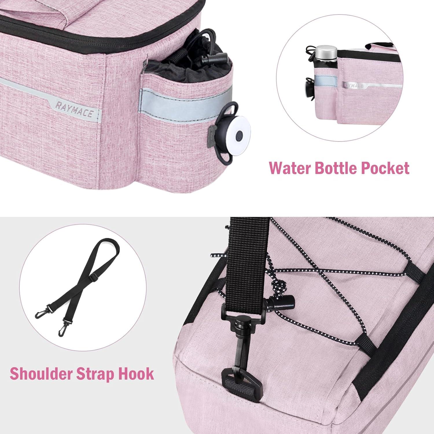 RAYMACE Bike Rear Rack Bag with Tail Light, Bike Truck Cooler Bag for Warm or Cold Items(Pink)