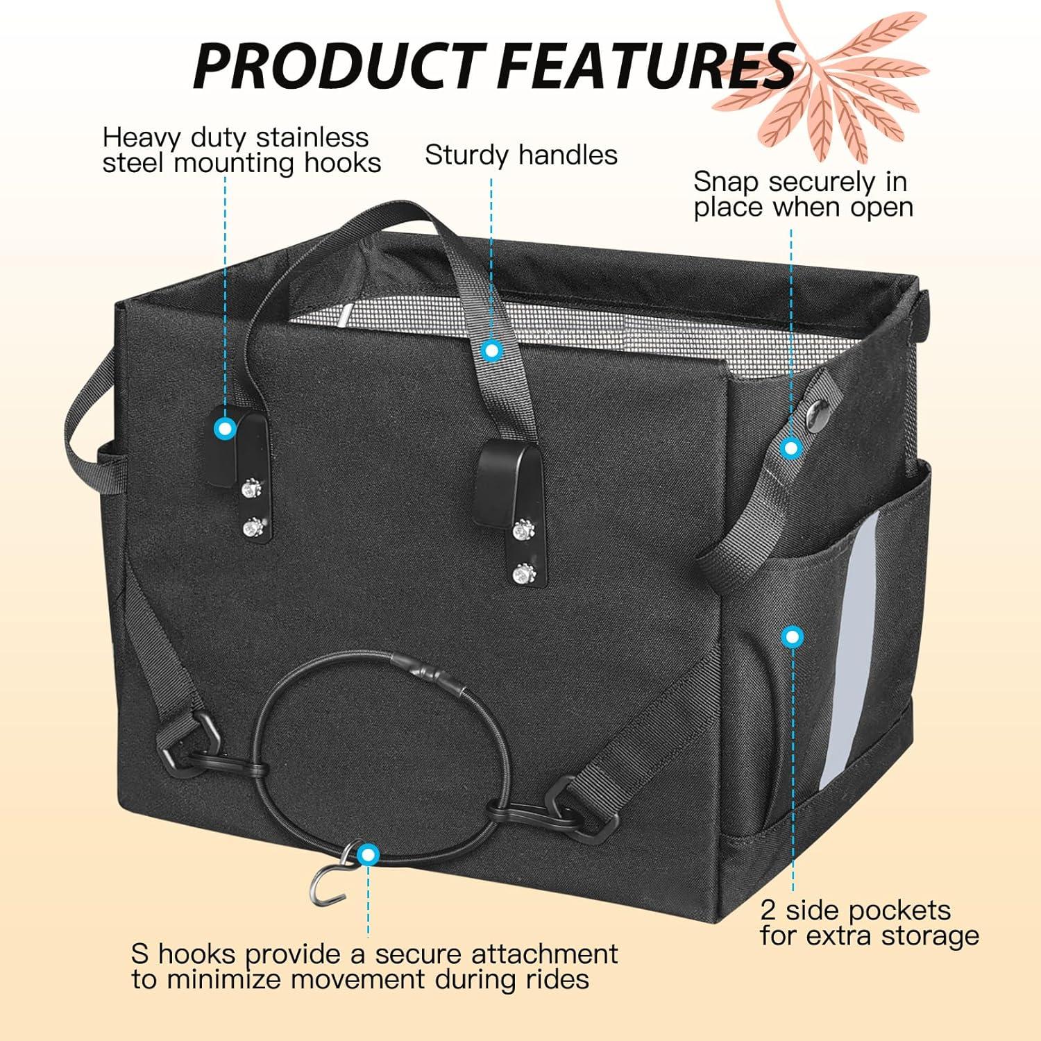 RAYMACE 2Pack Bike Grocery Panniers for Bicycles and Ebikes,Bike Rack Bags with Reflective Spots and Side Pockets,Folding Bike Basket Fits for Most Rear Racks (Leaf)(Black)