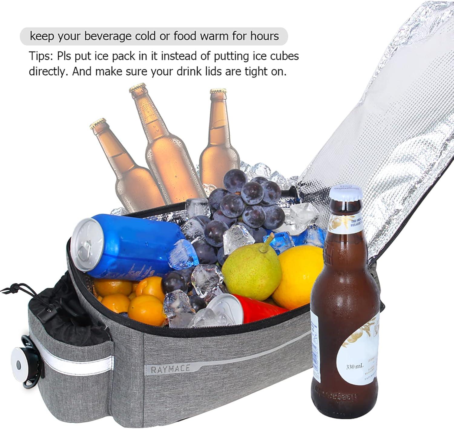 RAYMACE Bike Rear Rack Bag with Tail Light, Bike Truck Cooler Bag for Warm or Cold Items(Grey)