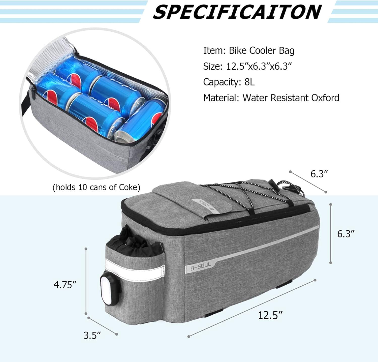RAYMACE Bike Rear Rack Bag with Tail Light, Bike Truck Cooler Bag for Warm or Cold Items(Grey)