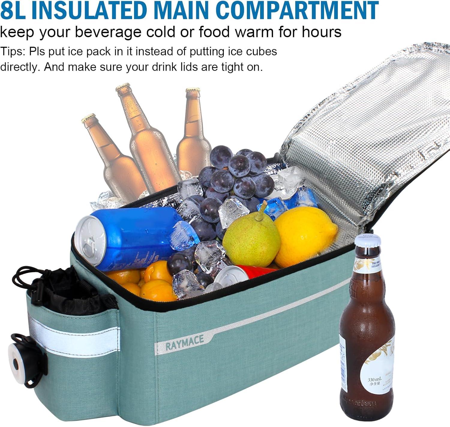 RAYMACE Bike Rear Rack Bag with Tail Light, Bike Truck Cooler Bag for Warm or Cold Items(Viridian Green)