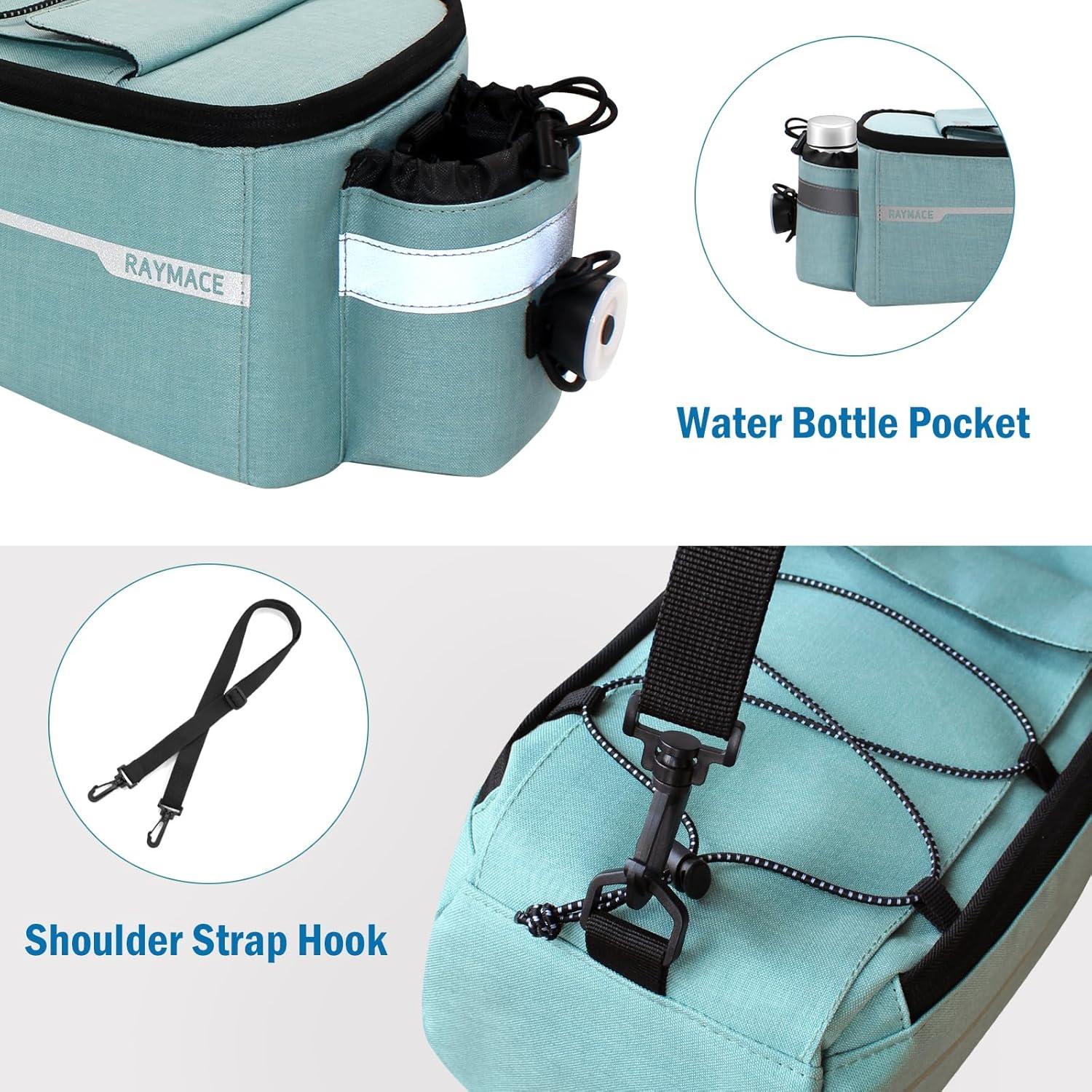 RAYMACE Bike Rear Rack Bag with Tail Light, Bike Truck Cooler Bag for Warm or Cold Items(Viridian Green)