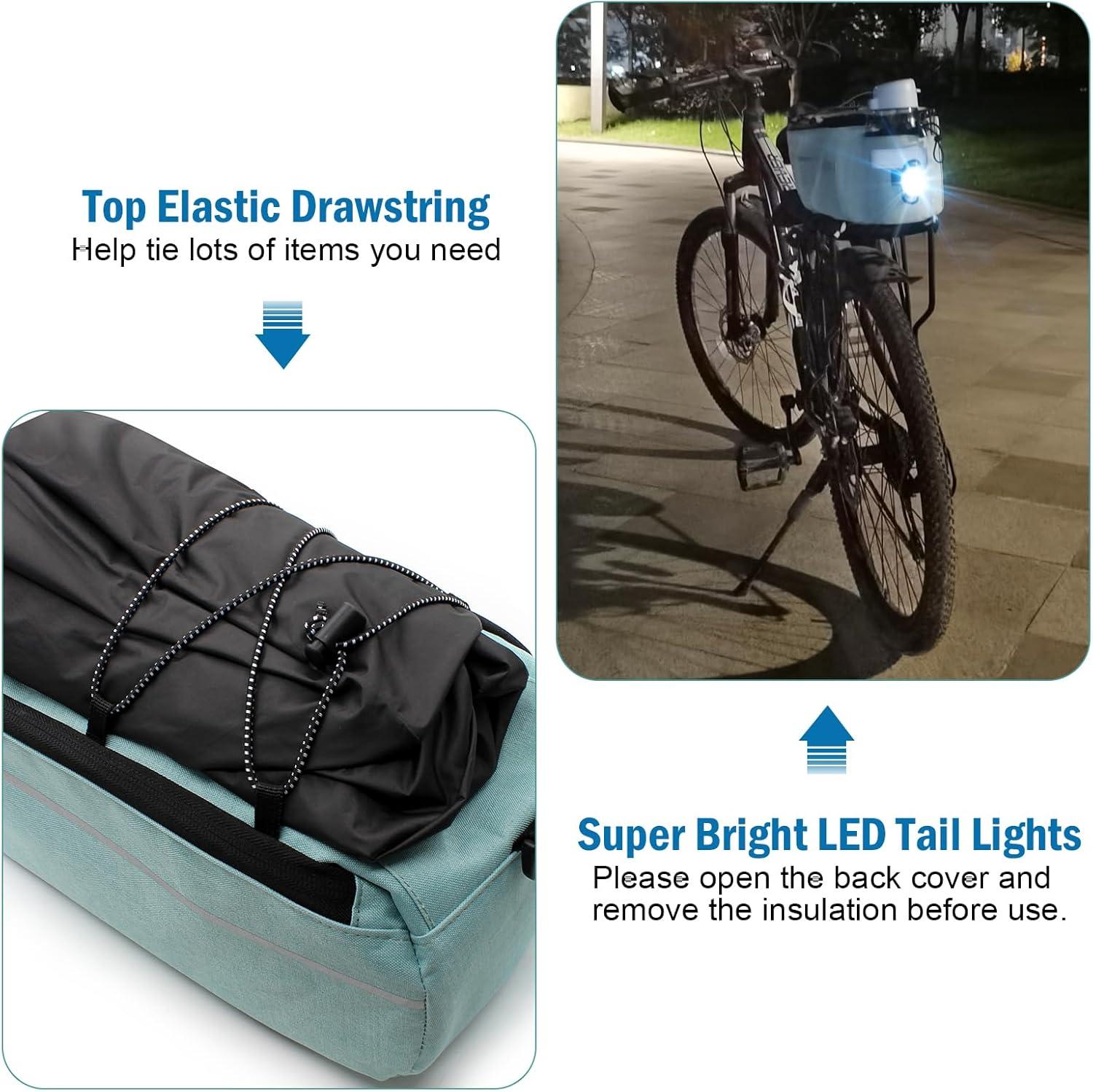 RAYMACE Bike Rear Rack Bag with Tail Light, Bike Truck Cooler Bag for Warm or Cold Items(Viridian Green)