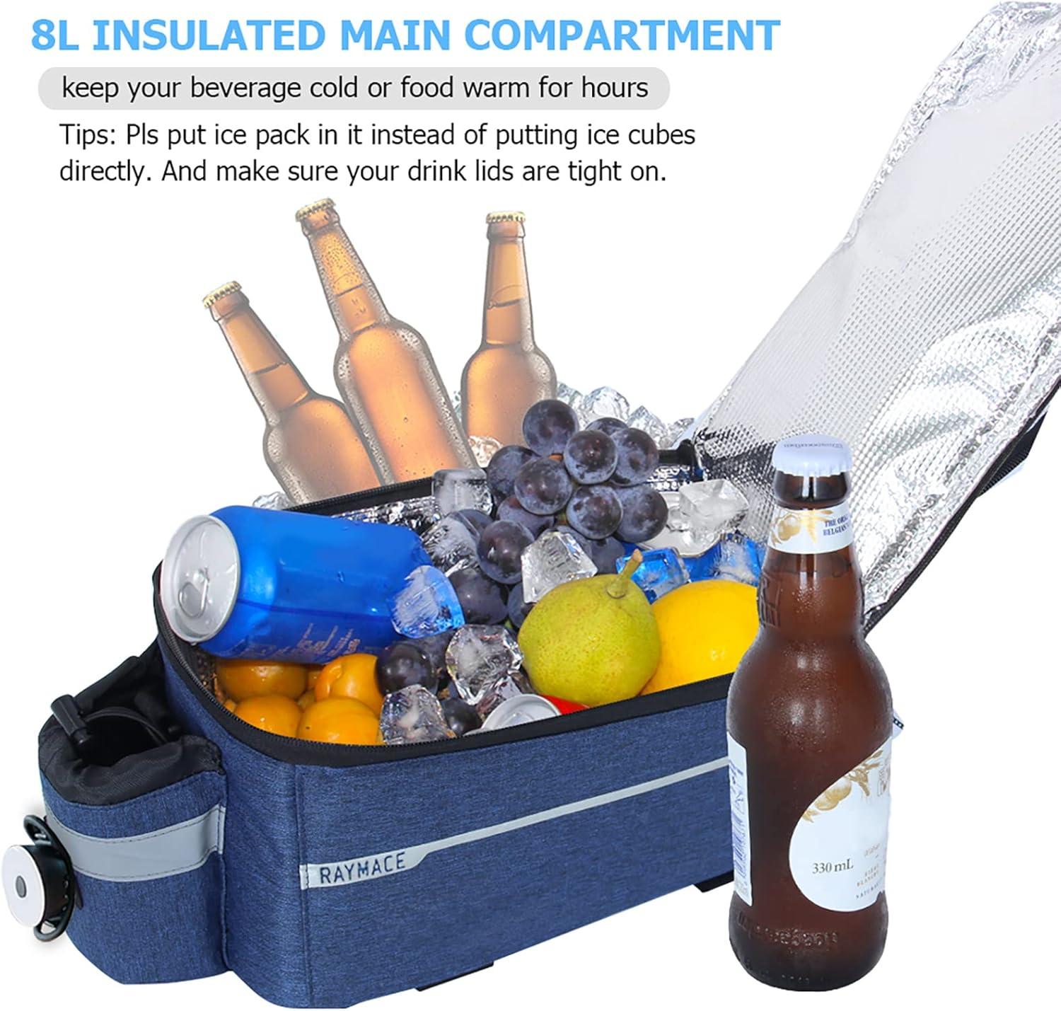 RAYMACE Bike Rear Rack Bag with Tail Light, Bike Truck Cooler Bag for Warm or Cold Items(Navy)