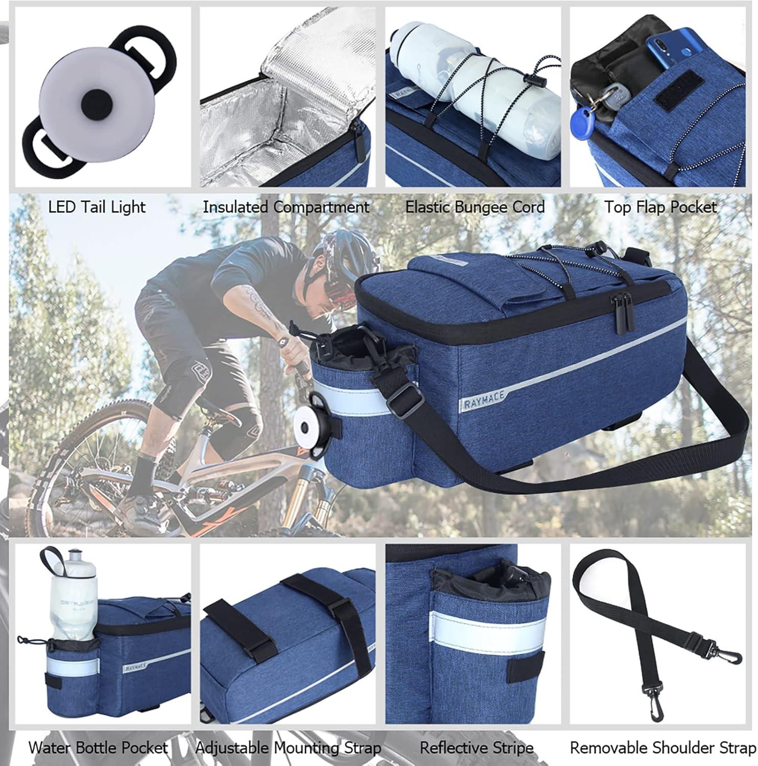 RAYMACE Bike Rear Rack Bag with Tail Light, Bike Truck Cooler Bag for Warm or Cold Items(Navy)