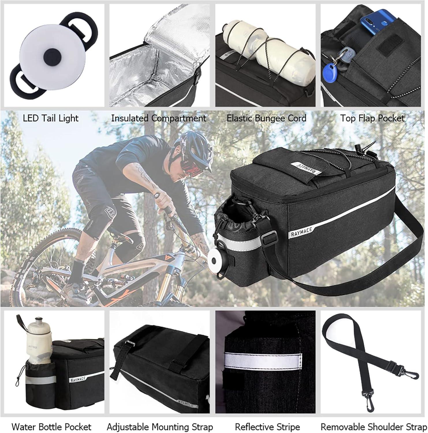 RAYMACE Bike Rear Rack Bag with Tail Light, Bike Truck Cooler Bag for Warm or Cold Items(Black)