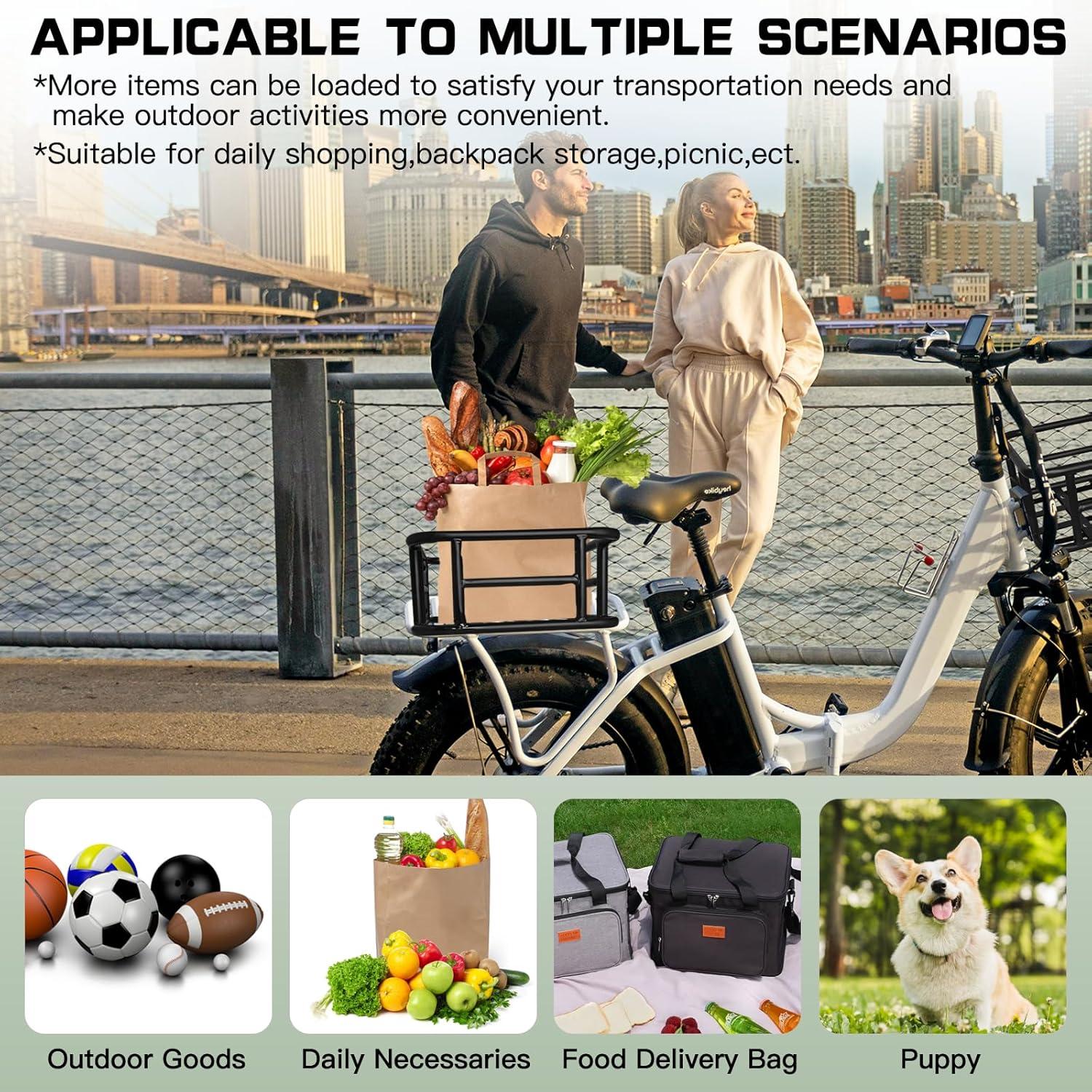 RAYMACE Rear Rack Bike Basket with Cargo Net and Liner Large Bicycle Basket Perfect Mount for Electric Bike(13.5*12*6″)
