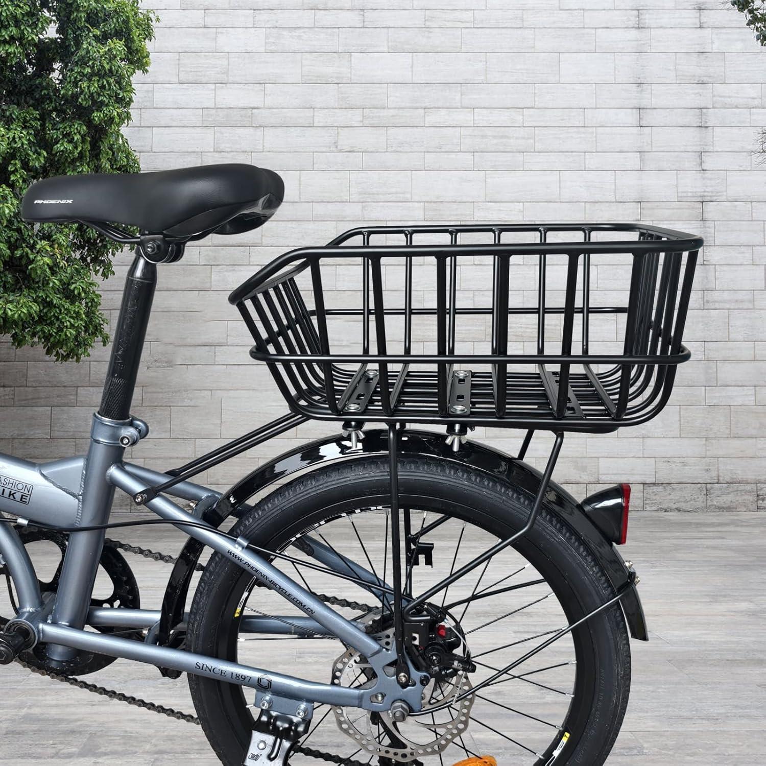 RAYMACE Bike Basket Rear with Cargo Net and High Reflectivity Waterproof Cover,Bicycle Baskets for Adult Bikes,Easy to Install and Large Capacity Bike Accessories