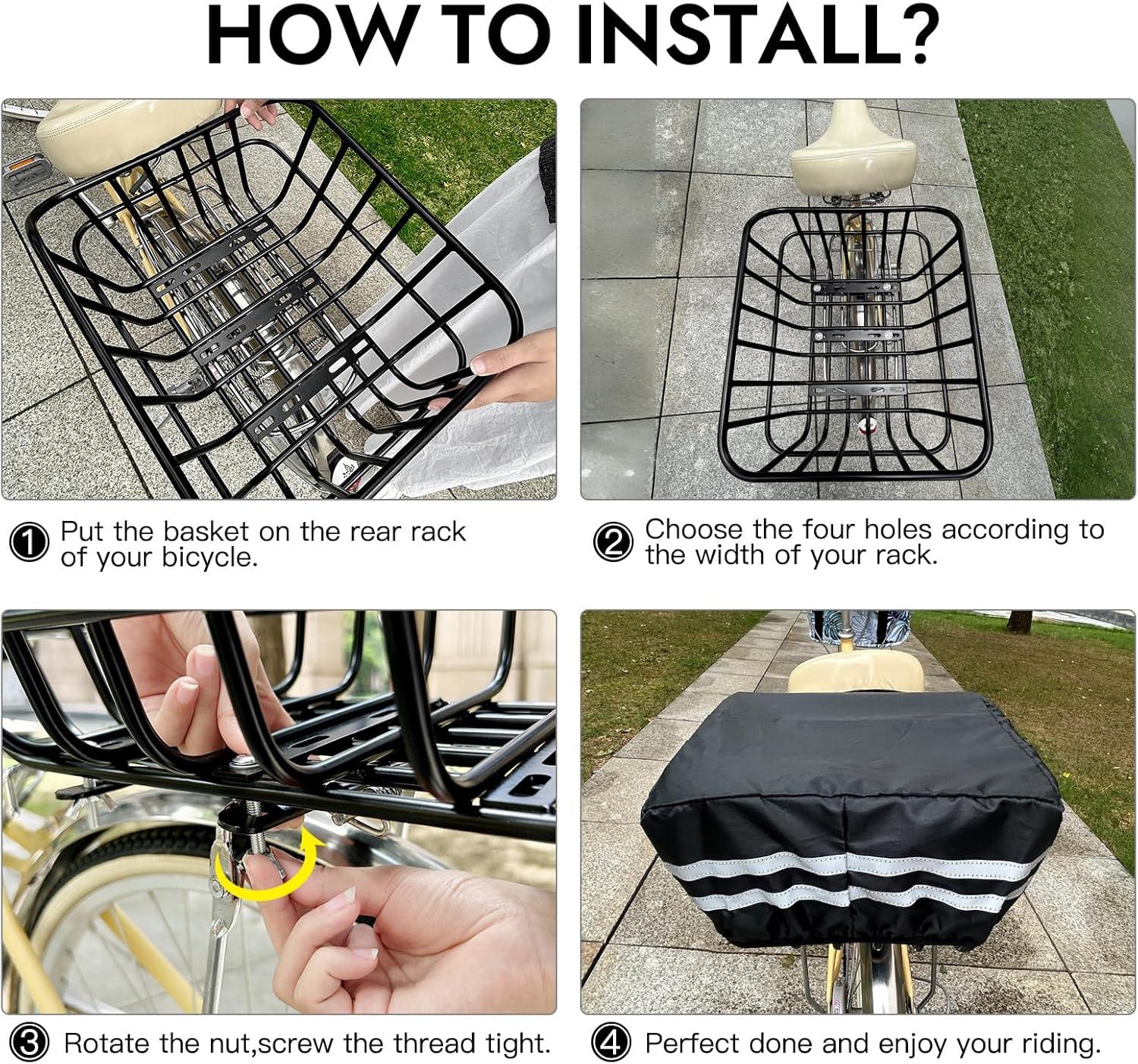 RAYMACE Bike Basket Rear with Cargo Net and High Reflectivity Waterproof Cover,Bicycle Baskets for Adult Bikes,Easy to Install and Large Capacity Bike Accessories