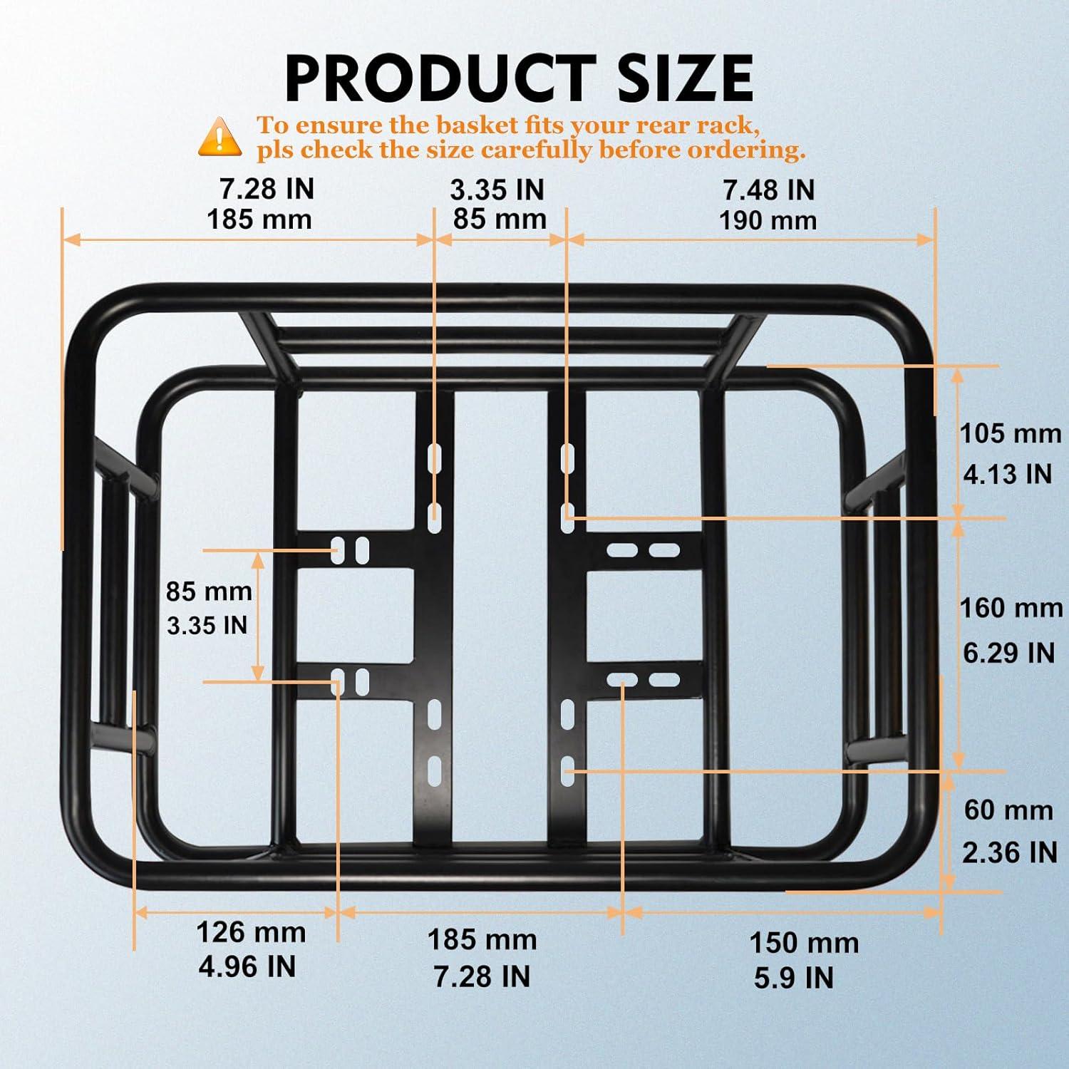 RAYMACE Rear Rack Bike Basket with Cargo Net and Liner Large Bicycle Basket Perfect Mount for Electric Bike(18.2*13*6)