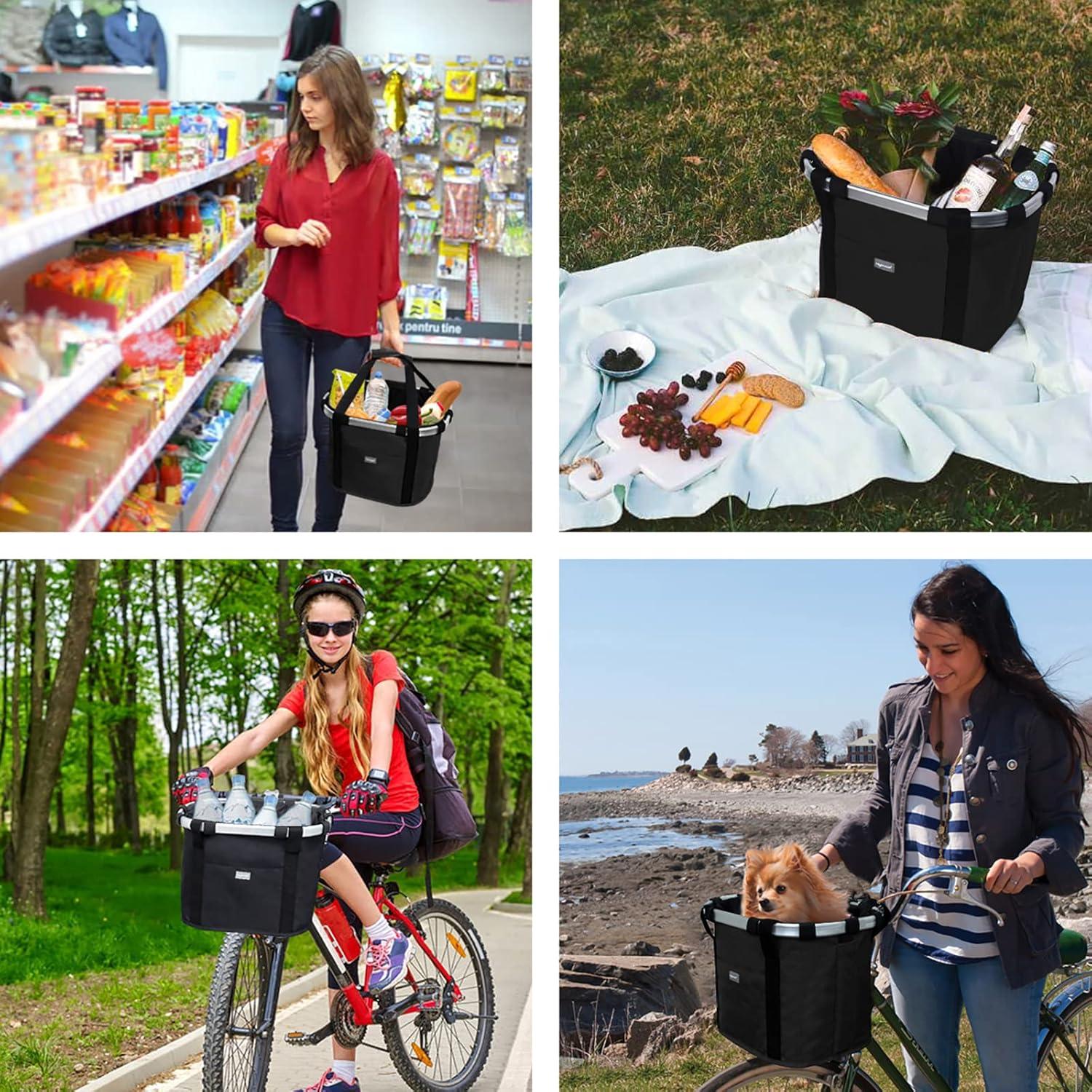 RAYMACE Bicycle Basket Dog Bike Handlebar Basket Front,Folding Detachable Quick Release Easy Install,Cycling Picnic Bag(Black)
