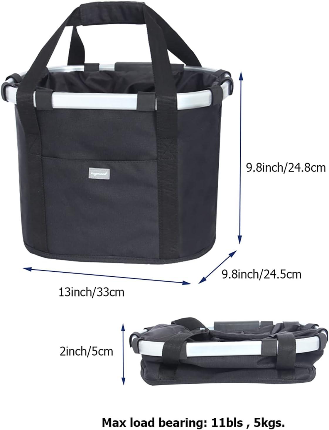 RAYMACE Bicycle Basket Dog Bike Handlebar Basket Front,Folding Detachable Quick Release Easy Install,Cycling Picnic Bag(Black)