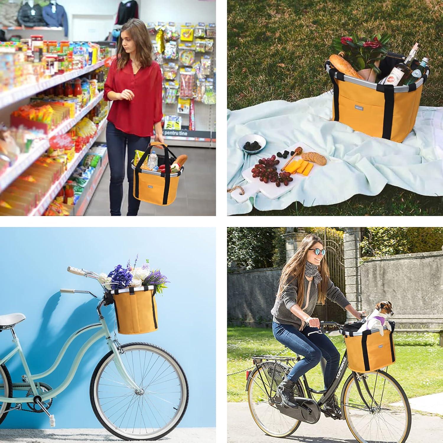 RAYMACE Bicycle Basket Dog Bike Handlebar Basket Front,Folding Detachable Quick Release Easy Install,Cycling Picnic Bag(Sun Orange)
