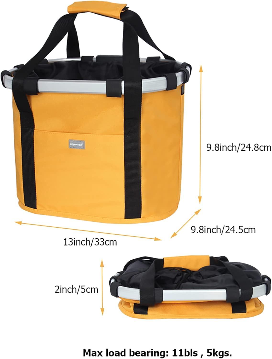 RAYMACE Bicycle Basket Dog Bike Handlebar Basket Front,Folding Detachable Quick Release Easy Install,Cycling Picnic Bag(Sun Orange)