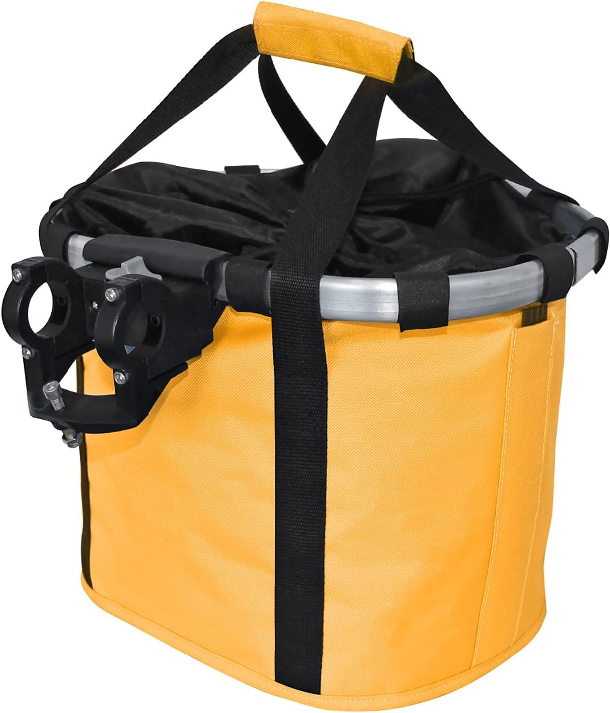 RAYMACE Bicycle Basket Dog Bike Handlebar Basket Front,Folding Detachable Quick Release Easy Install,Cycling Picnic Bag(Sun Orange)
