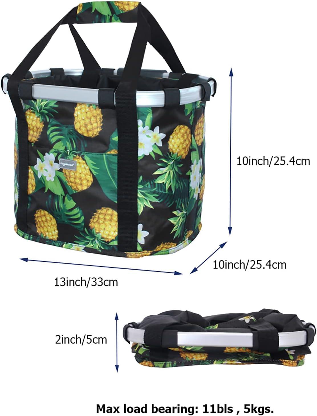 RAYMACE Bicycle Basket Dog Bike Handlebar Basket Front,Folding Detachable Quick Release Easy Install,Cycling Picnic Bag(Ananas)