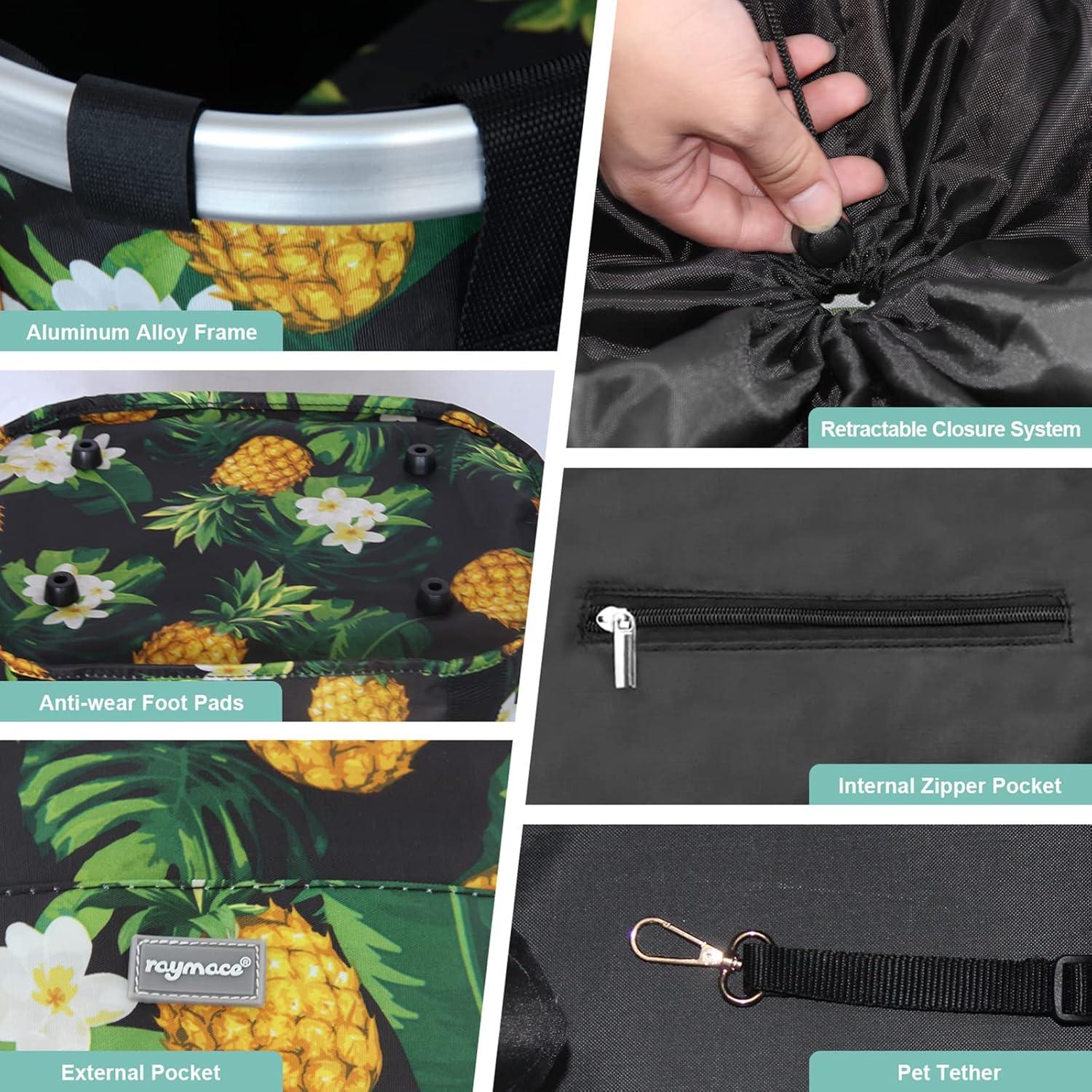 RAYMACE Bicycle Basket Dog Bike Handlebar Basket Front,Folding Detachable Quick Release Easy Install,Cycling Picnic Bag(Ananas)