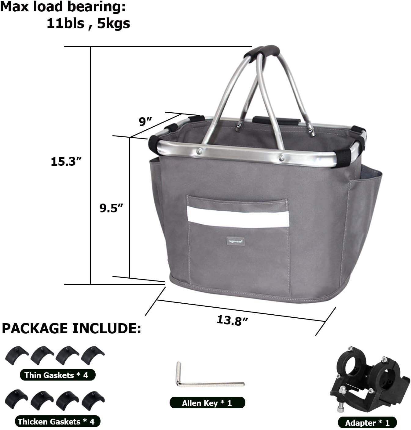 RAYMACE Bicycle Basket Dog Bike Handlebar Basket Front,Folding Detachable Quick Release Easy Install,Cycling Picnic Bag(Grey)