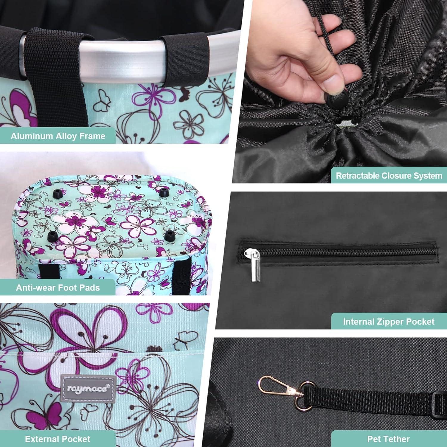 RAYMACE Bicycle Basket Dog Bike Handlebar Basket Front,Folding Detachable Quick Release Easy Install,Cycling Picnic Bag(Floral)