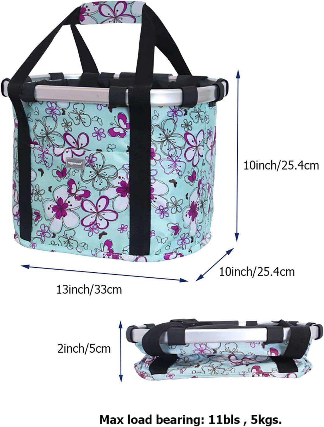 RAYMACE Bicycle Basket Dog Bike Handlebar Basket Front,Folding Detachable Quick Release Easy Install,Cycling Picnic Bag(Floral)
