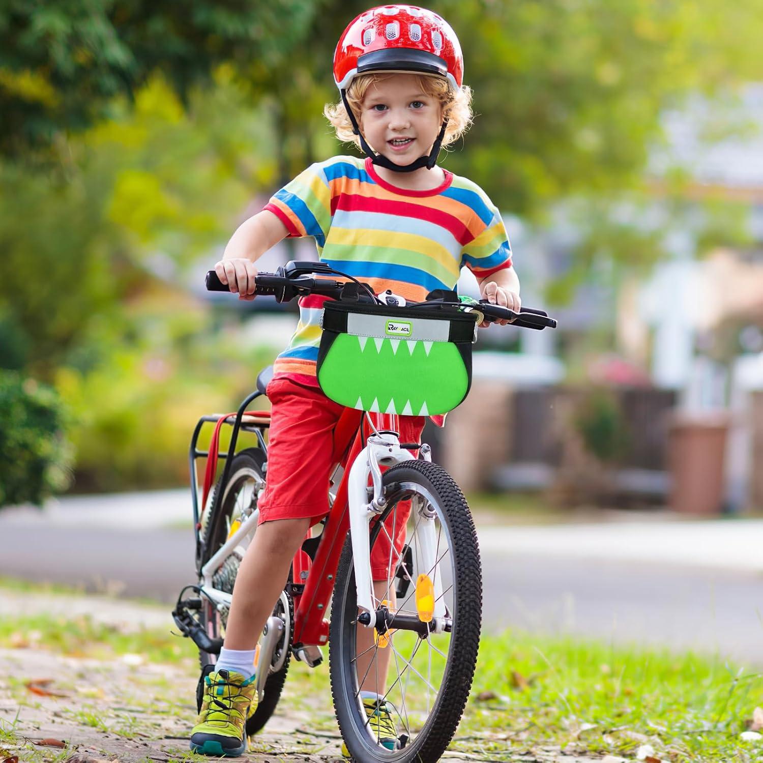 RAYMACE Kids Bike Basket,Children’s Bike Basket Front,Waterproof Bicycle Basket Handlebar Bag for Girls,Boys Toddlers Bike or Scooter Accessories(Viridity)
