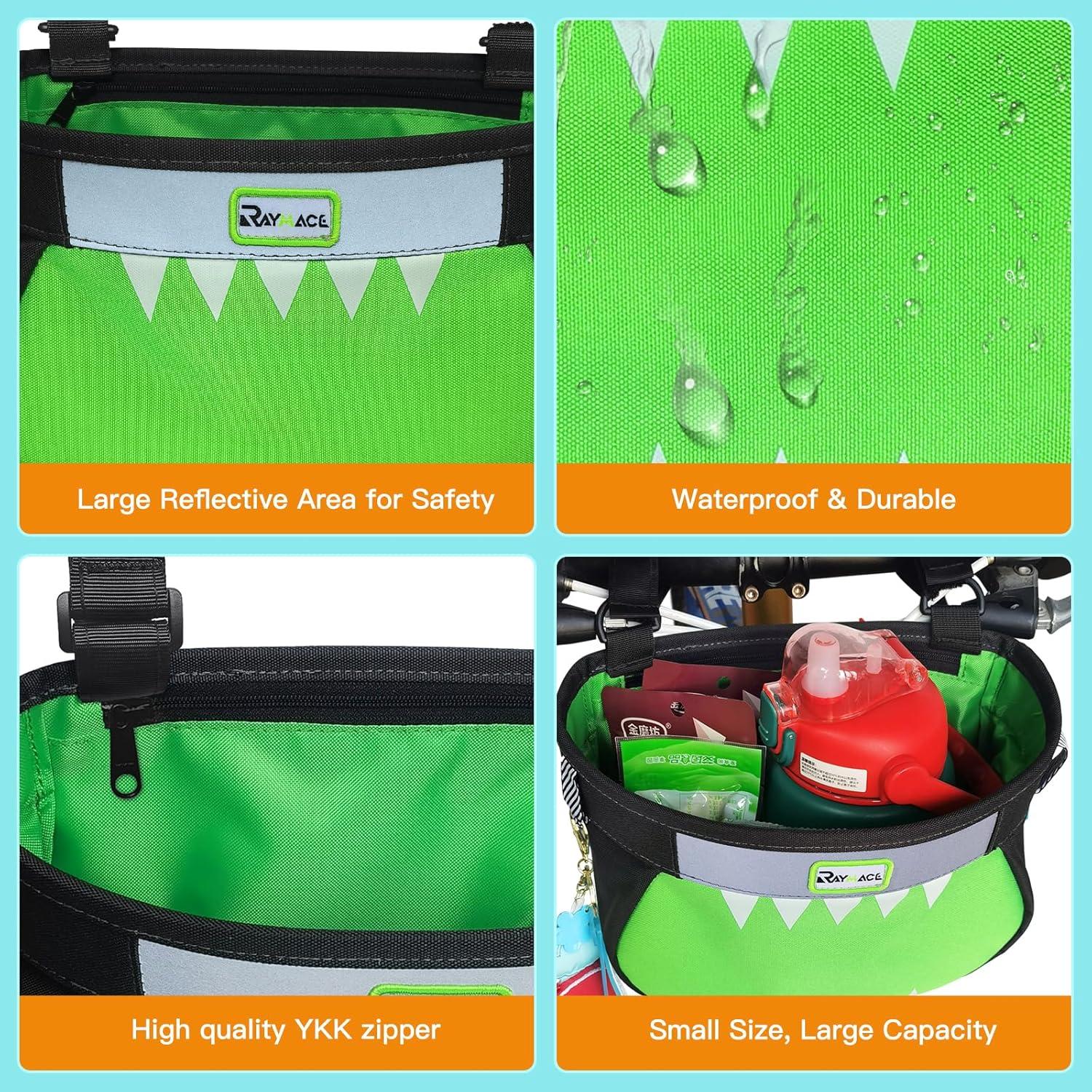 RAYMACE Kids Bike Basket,Children’s Bike Basket Front,Waterproof Bicycle Basket Handlebar Bag for Girls,Boys Toddlers Bike or Scooter Accessories(Viridity)