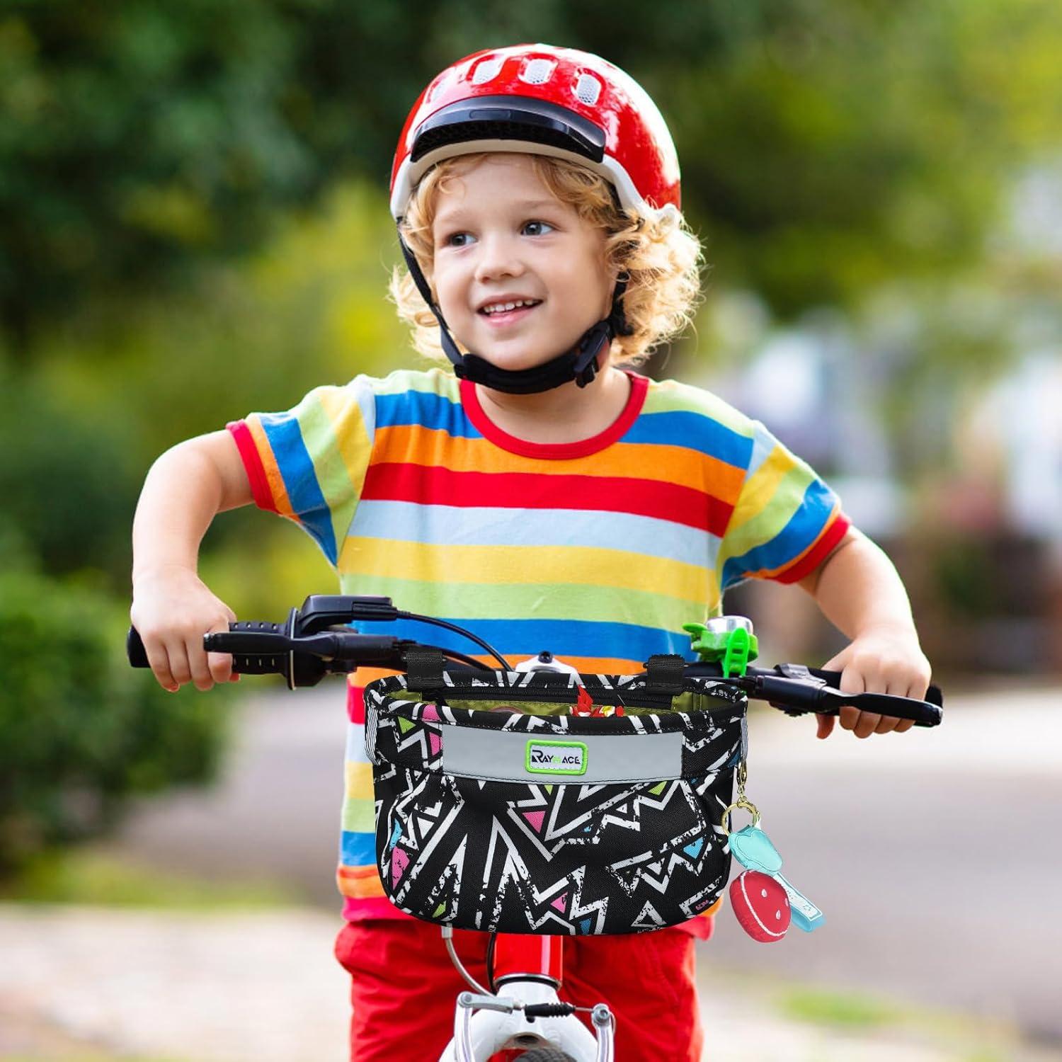 RAYMACE Kids Bike Basket,Children’s Bike Basket Front,Waterproof Bicycle Basket Handlebar Bag for Girls,Boys Toddlers Bike or Scooter Accessories(Black)