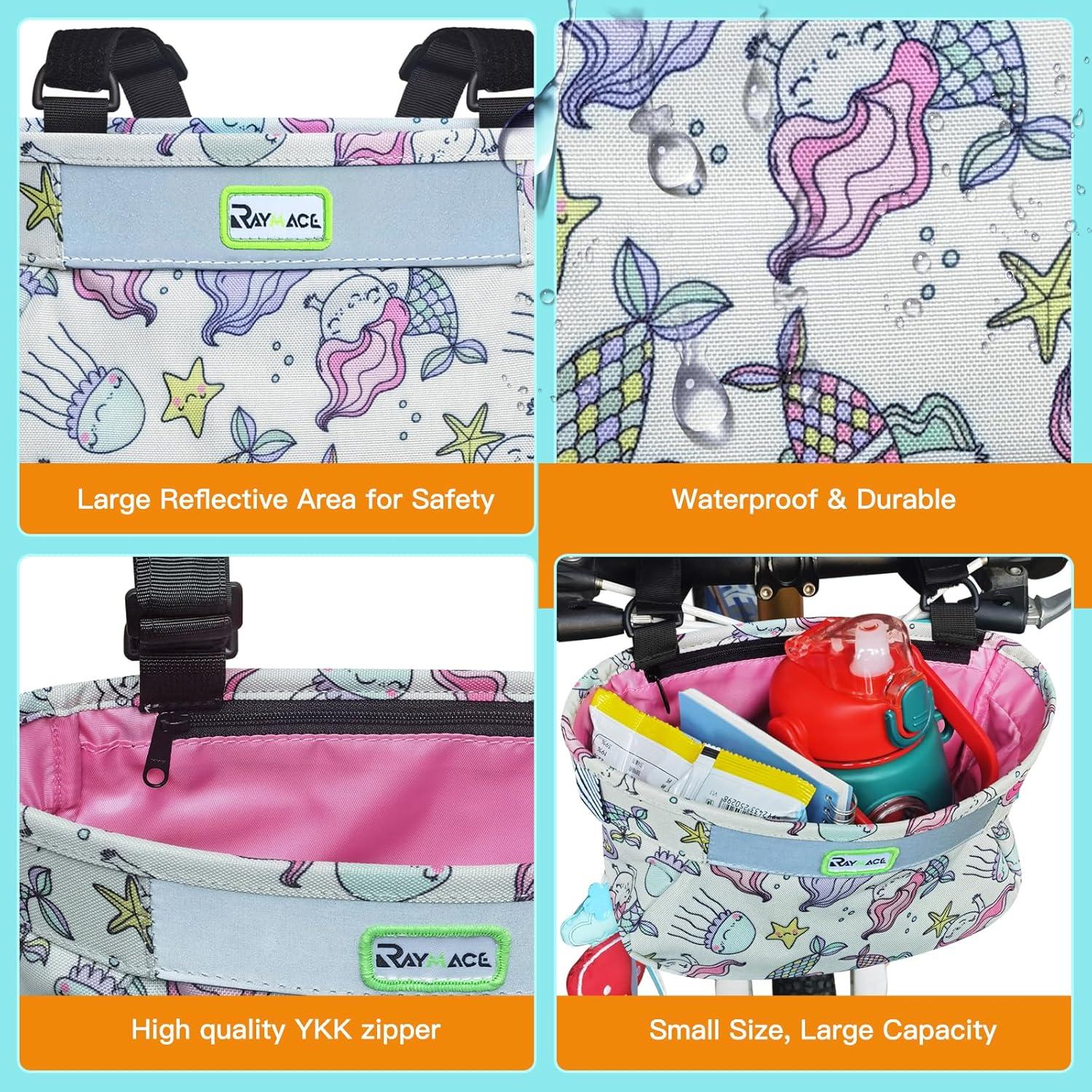 RAYMACE Kids Bike Basket,Children’s Bike Basket Front,Waterproof Bicycle Basket Handlebar Bag for Girls,Boys Toddlers Bike or Scooter Accessories(Mermaid Princess)