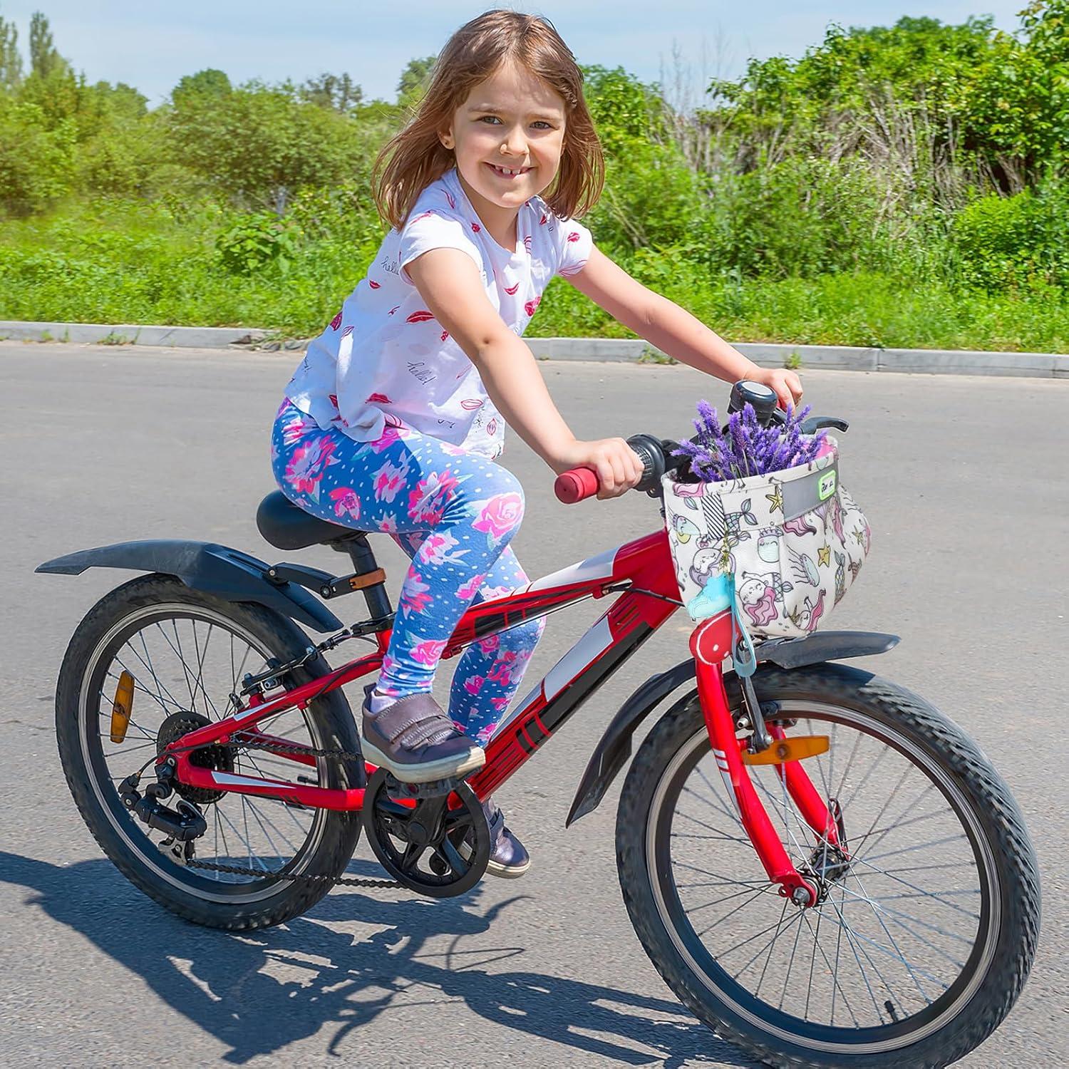 RAYMACE Kids Bike Basket,Children’s Bike Basket Front,Waterproof Bicycle Basket Handlebar Bag for Girls,Boys Toddlers Bike or Scooter Accessories(Mermaid Princess)