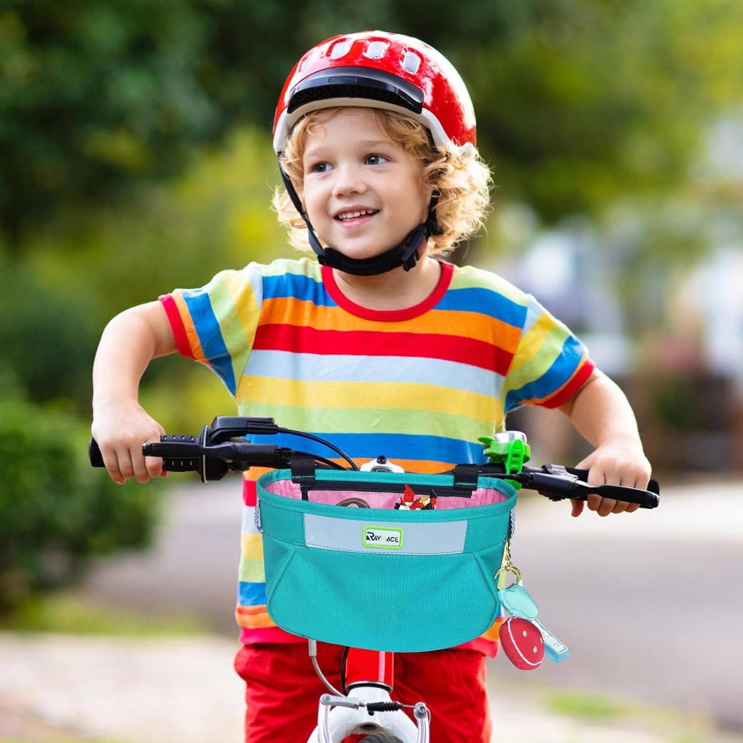RAYMACE Kids Bike Basket,Children’s Bike Basket Front,Waterproof Bicycle Basket Handlebar Bag for Girls,Boys Toddlers Bike or Scooter Accessories(Blast Blue)
