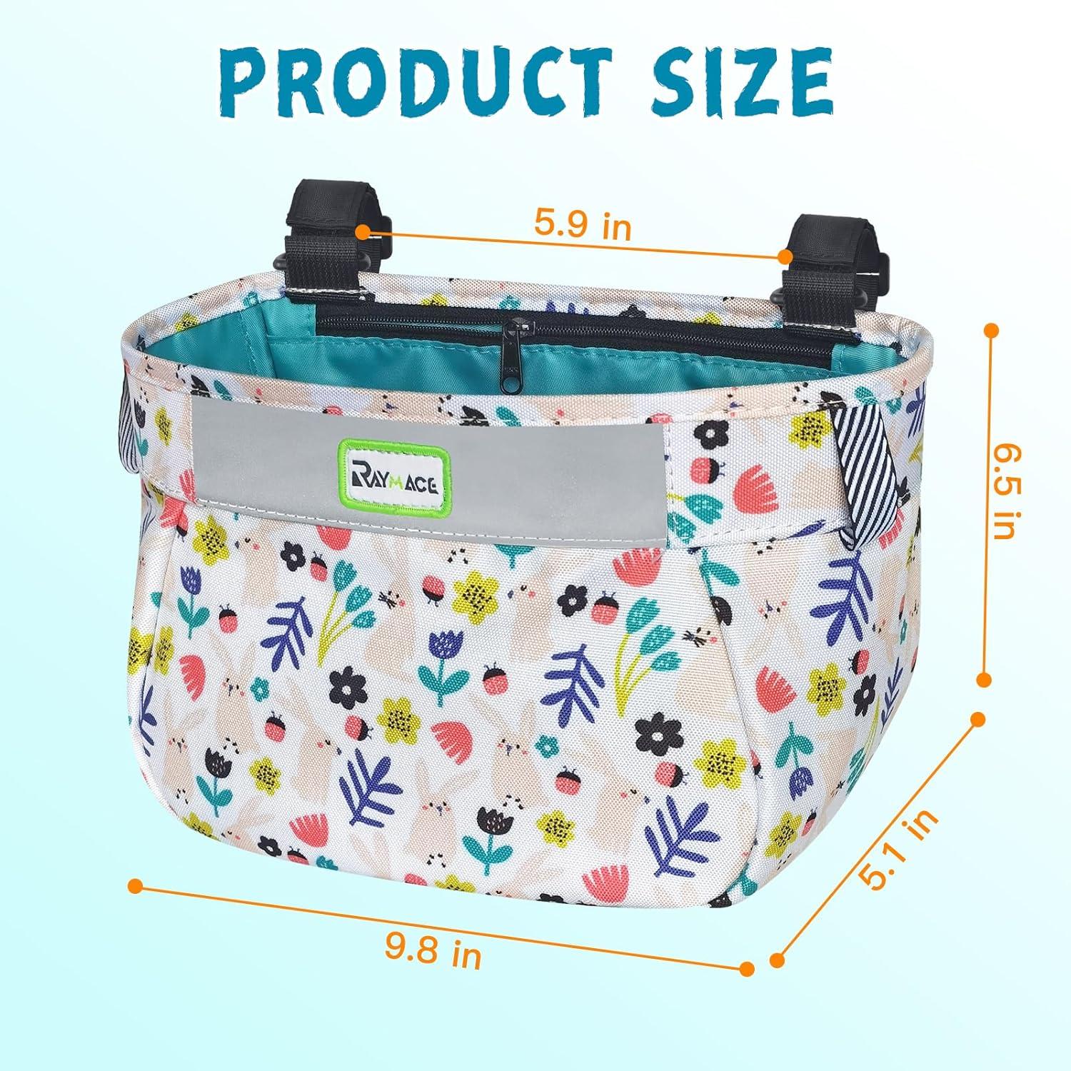 RAYMACE Kids Bike Basket,Front Bike Bag,Waterproof Handlebar Bicycle Basket for Girls Boys, Toddlers Bike or Scooter Accessories(beige rabbit)