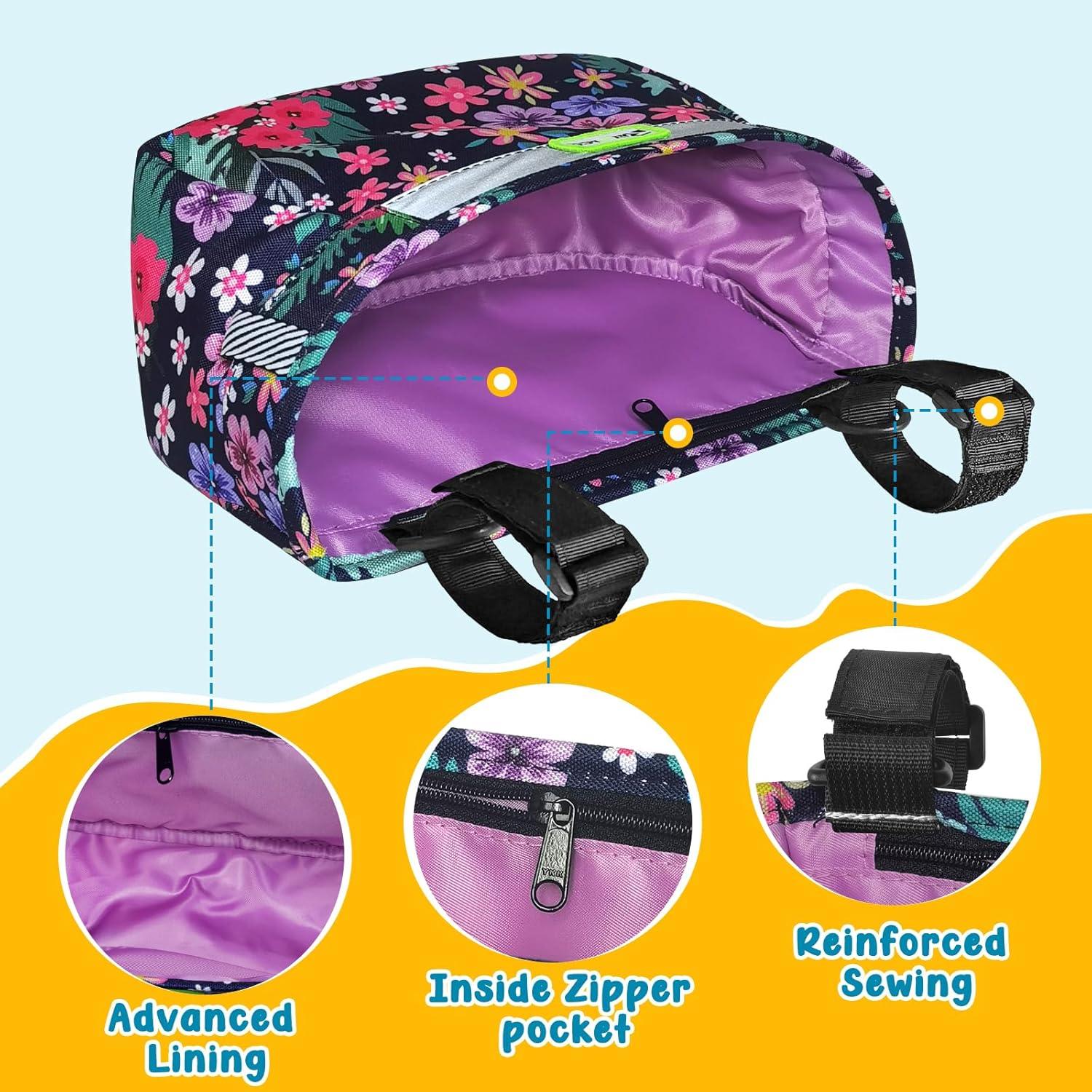 RAYMACE Kids Bike Basket,Front Bike Bag,Waterproof Handlebar Bicycle Basket for Girls Boys, Toddlers Bike or Scooter Accessories(purple flower)