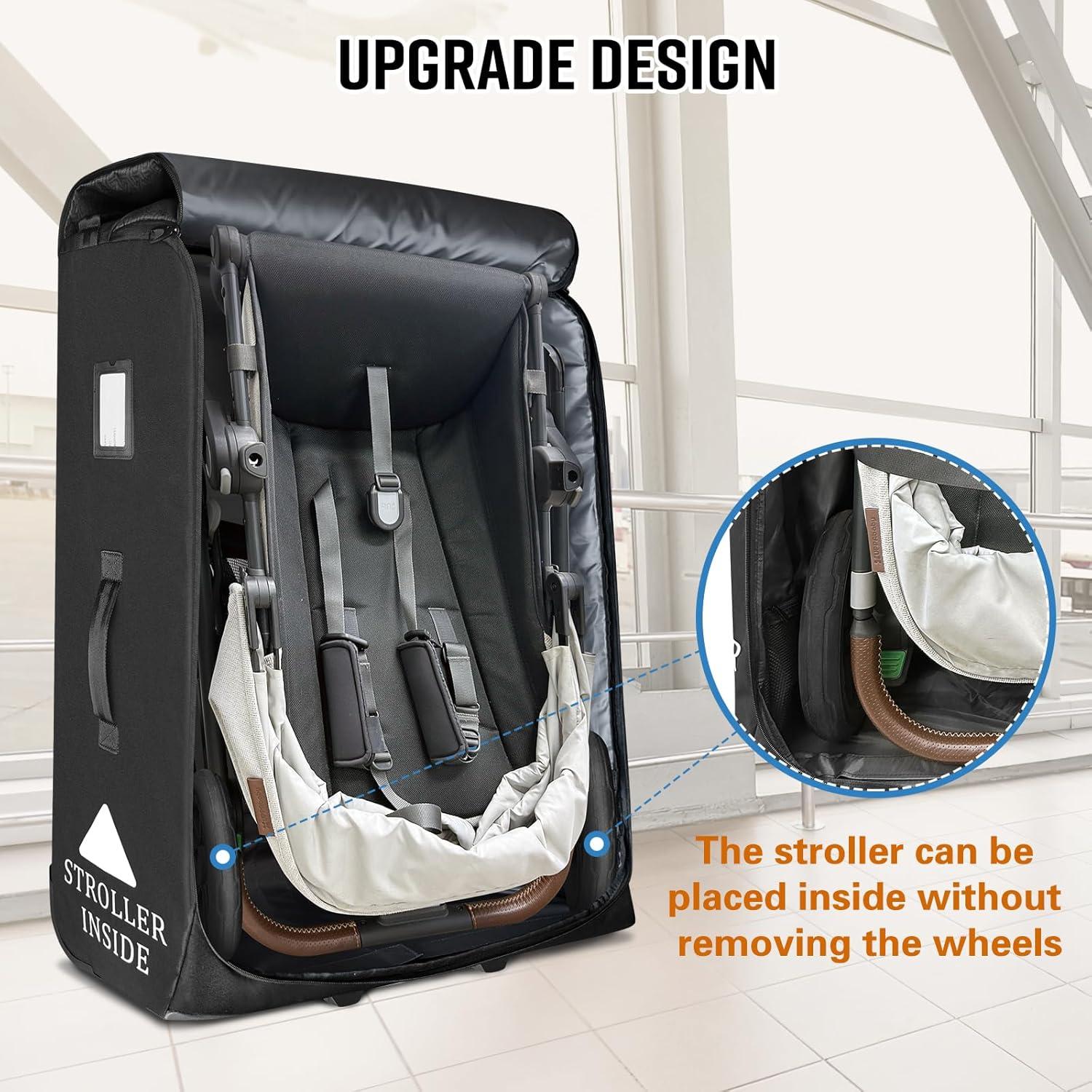 RAYMACE Padded Stroller Travel Bag for Airplane with Wheels Fits to UPPAbaby Vista V2 V3, Cruz V2 V3,Travel Safe Protection Storage Bag, Patterned Design, Black