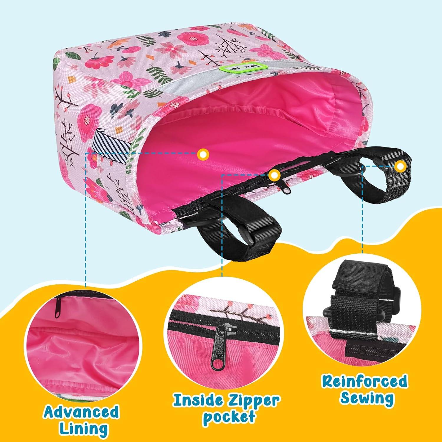 RAYMACE Kids Bike Basket,Front Bike Bag,Waterproof Handlebar Bicycle Basket for Girls Boys, Toddlers Bike or Scooter Accessories(pink flower)