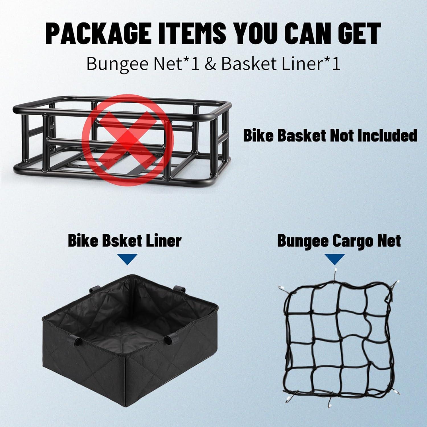 RAYMACE Bike Basket Liner & Cargo Net, Reusable Thickened Lining Bicycle Basket Accessory Fits Most Bikes and E-Bike Baskets(12.6″ * 11.5″ * 5″)