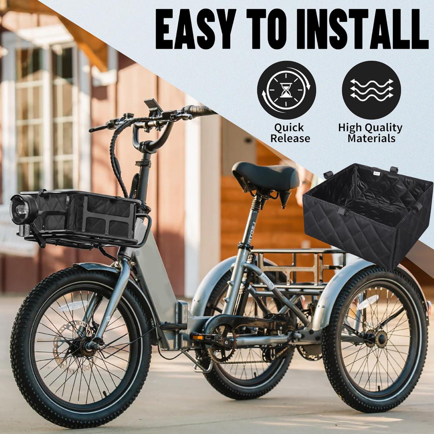 RAYMACE Bike Basket Liner & Cargo Net, Reusable Thickened Lining Bicycle Basket Accessory Fits Most Bikes and E-Bike Baskets(12.6″ * 11.5″ * 5″)