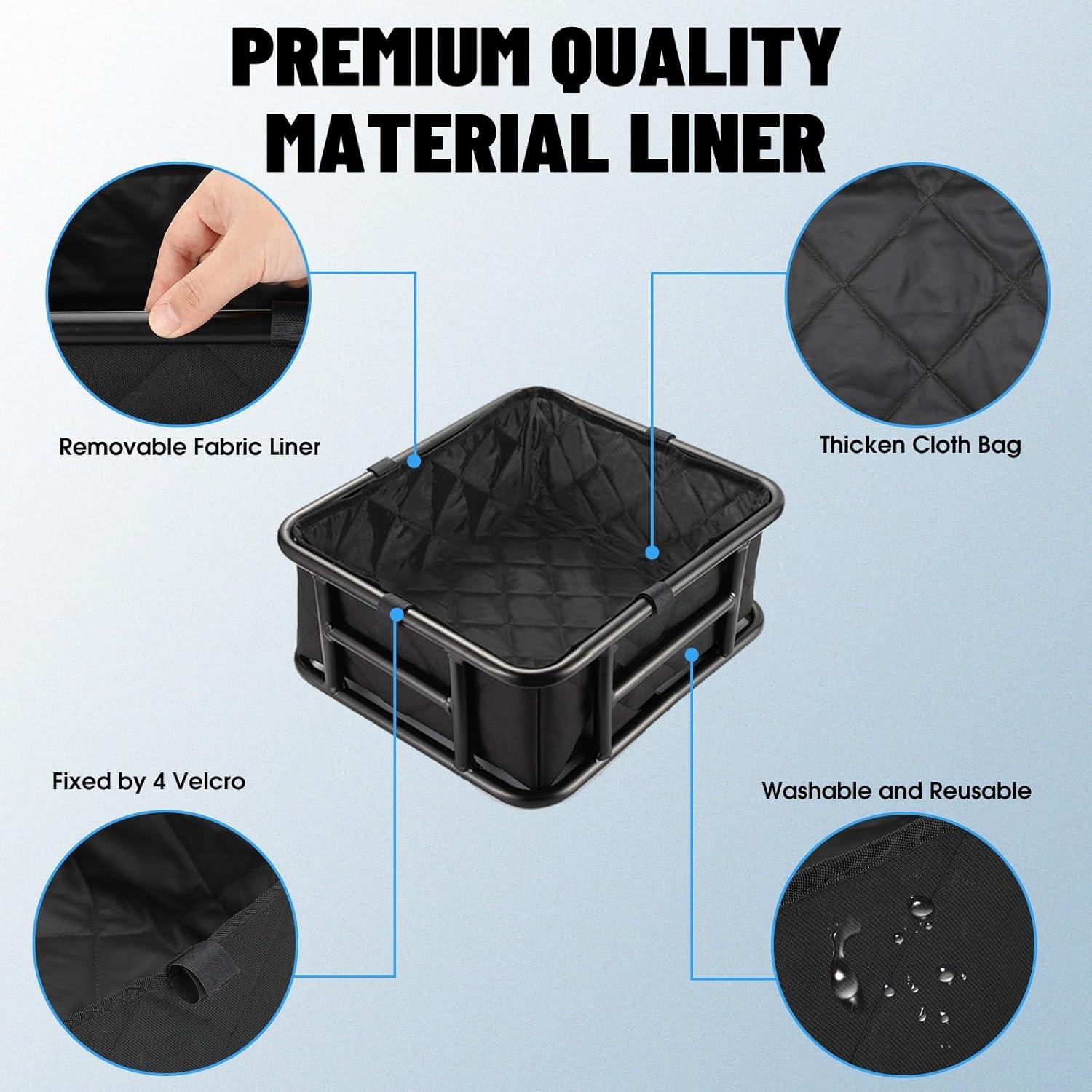 RAYMACE Bike Basket Liner & Cargo Net, Reusable Thickened Lining Bicycle Basket Accessory Fits Most Bikes and E-Bike Baskets(12.6″ * 11.5″ * 5″)