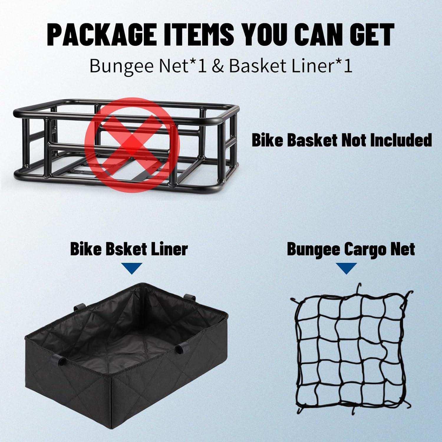 RAYMACE Bike Basket Liner & Cargo Net, Reusable Thickened Lining Bicycle Basket Accessory Fits Most Bikes and E-Bike Baskets(16.5″ * 11.8″ * 5″)