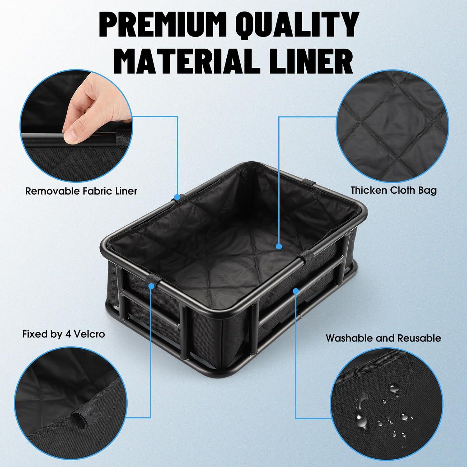RAYMACE Bike Basket Liner & Cargo Net, Reusable Thickened Lining Bicycle Basket Accessory Fits Most Bikes and E-Bike Baskets(16.5″ * 11.8″ * 5″)