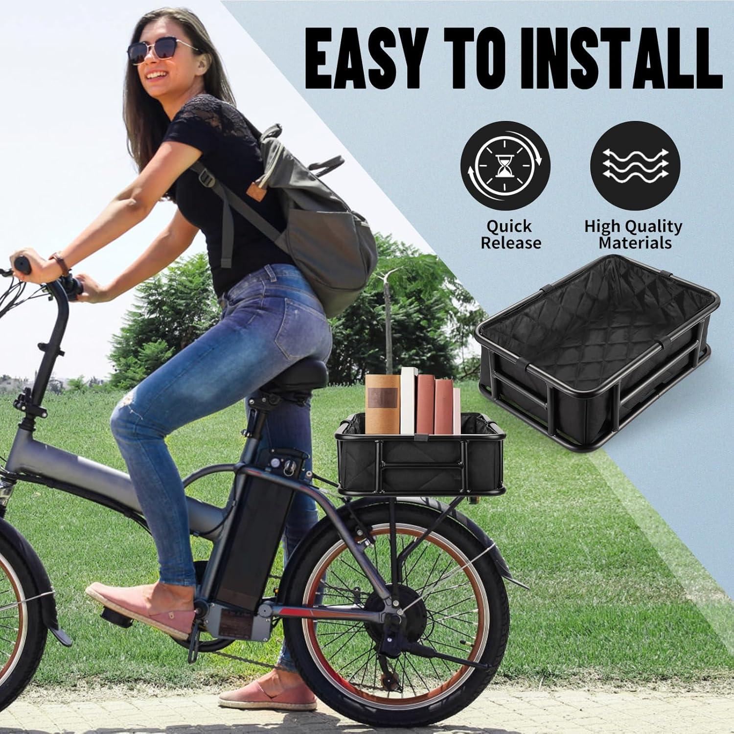 RAYMACE Bike Basket Liner & Cargo Net, Reusable Thickened Lining Bicycle Basket Accessory Fits Most Bikes and E-Bike Baskets(16.5″ * 11.8″ * 5″)