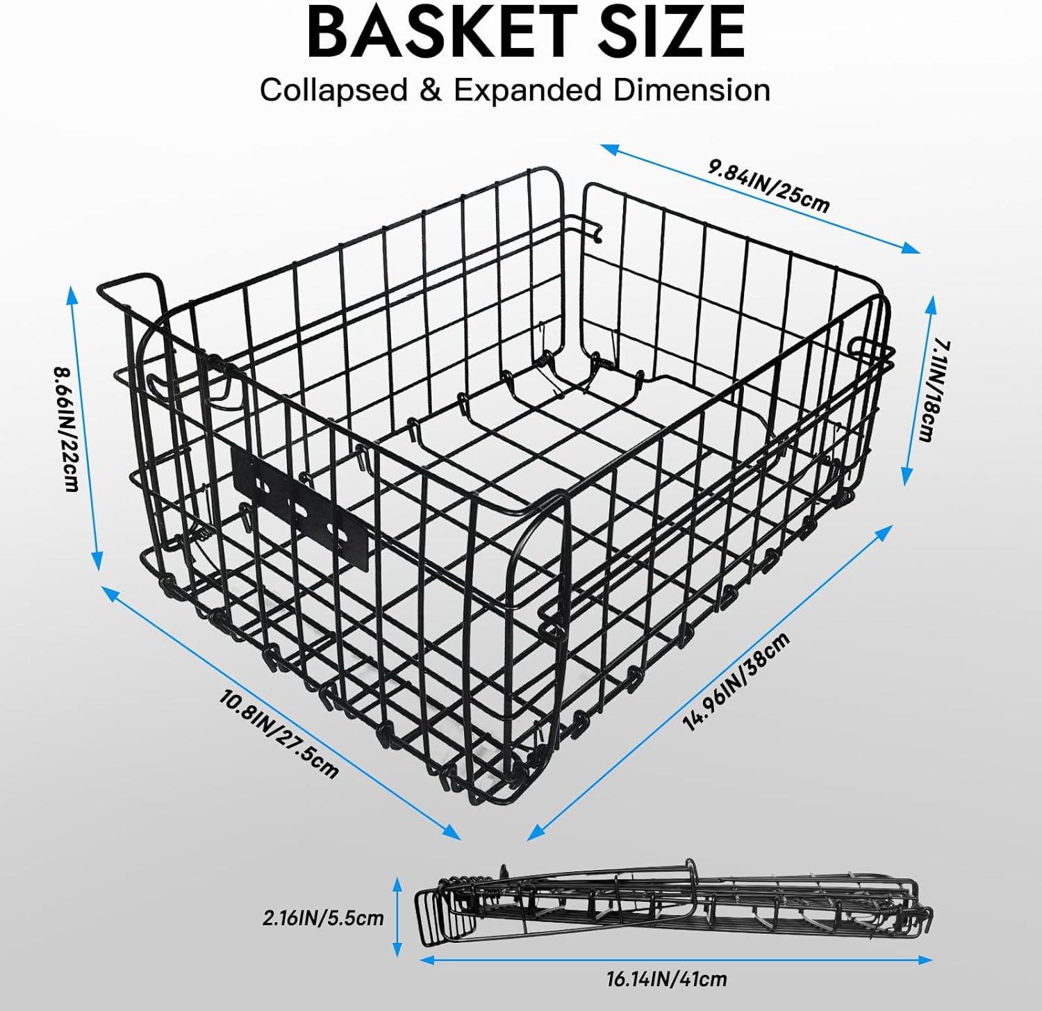 RAYMACE Bike Basket Rear with Cooler Bag and Cargo Net,Waterproof Cover,Folding Bicycle Basket, Quick Release Design Ebike Basket for Adult, Storage Groceries,Bento Lunch,Fruit