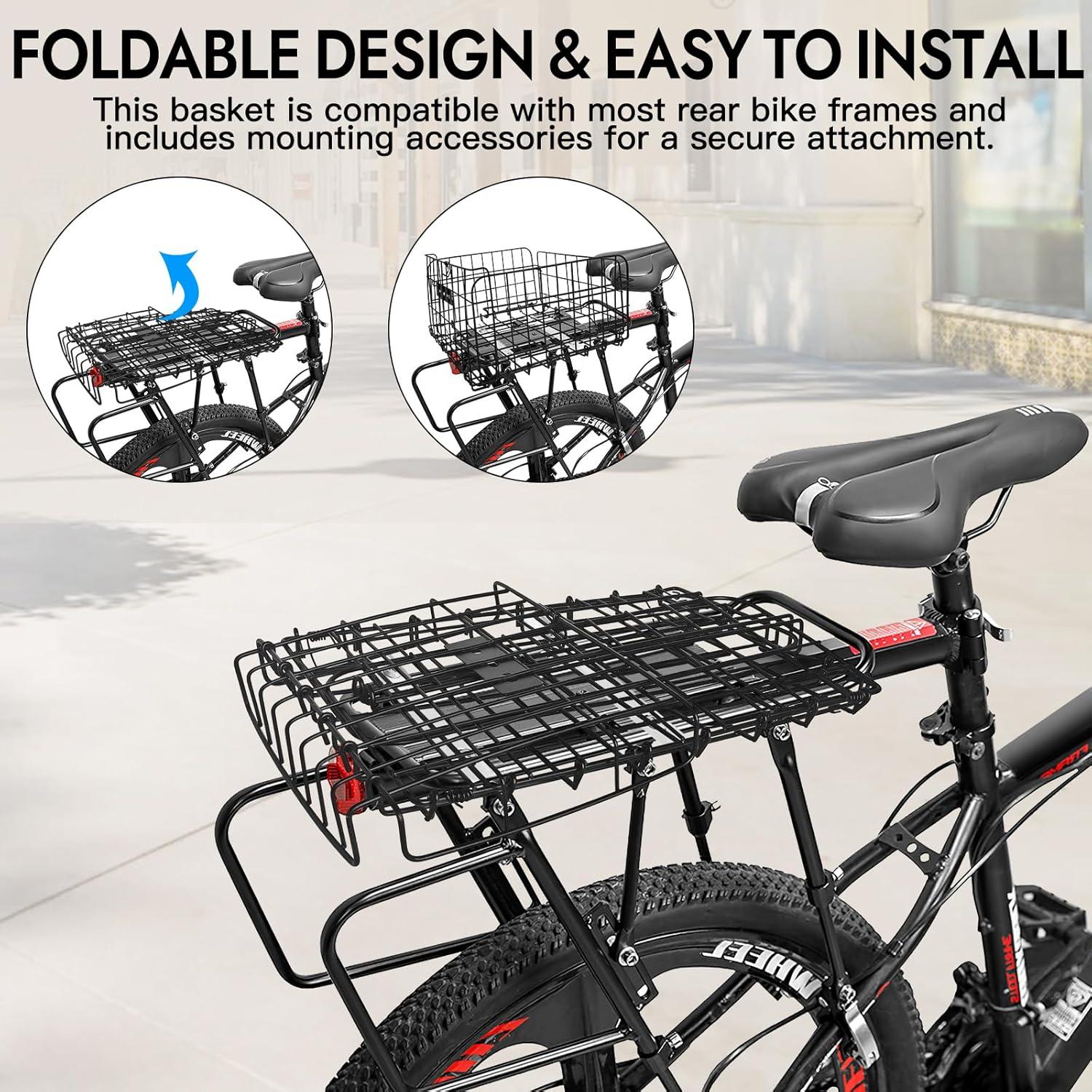 RAYMACE Bike Basket Rear with Cooler Bag and Cargo Net,Waterproof Cover,Folding Bicycle Basket, Quick Release Design Ebike Basket for Adult, Storage Groceries,Bento Lunch,Fruit